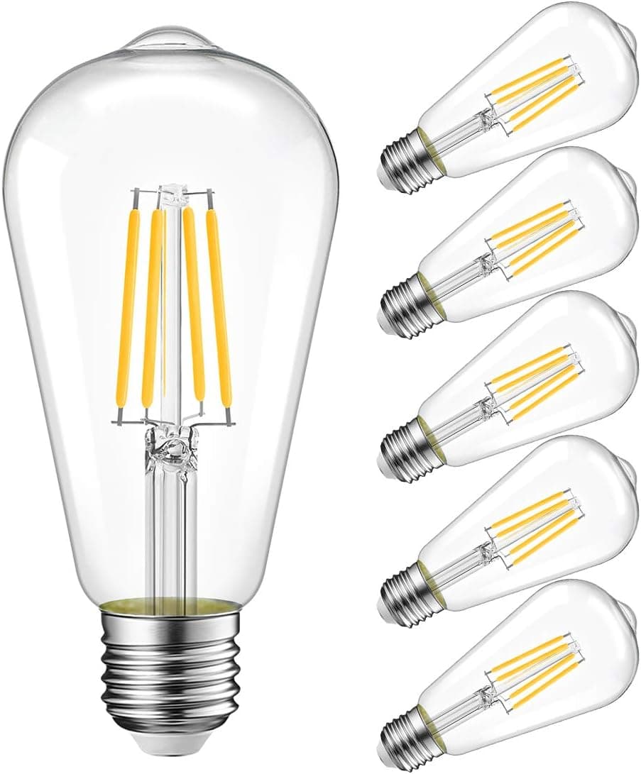 LVWIT Dimmable Vintage Edison Light Bulbs ST21 LED Filament Bulb 5W(60 Watt Equivalent) 3000K Soft White E26 Medium Base, Clear Glass(6-Pack)
