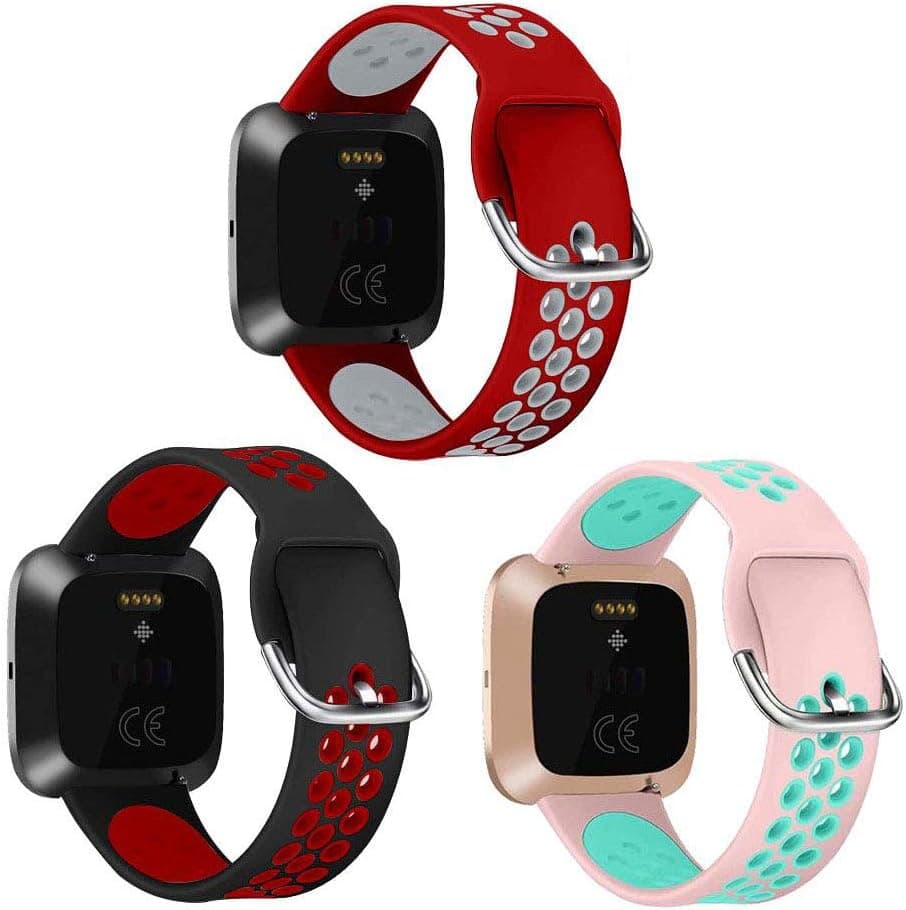 SOONORY Compatible with Fitbit Versa 2 Sport Bands, 3-Pack Man Woman Large Small Soft Silicone Waterproof Breathable Watch Strap Wristband for Versa 2 Watch