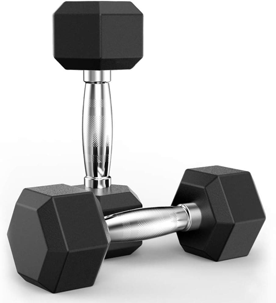 Hex Rubber Dumbbell with Metal Handles, Heavy Dumbbells for Muscle Toning, Strength Building, Weight Loss, Suitable for Home, hotel and Training Studio (Available in 5, 10, 20, 30, 50 lbs) (10lbs)
