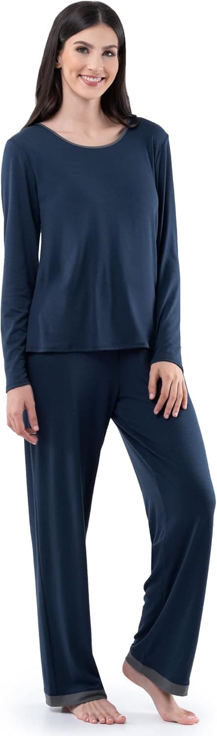 Fruit of the Loom Women's Long Sleeve Tee and Pant 2 Piece Sleep Set