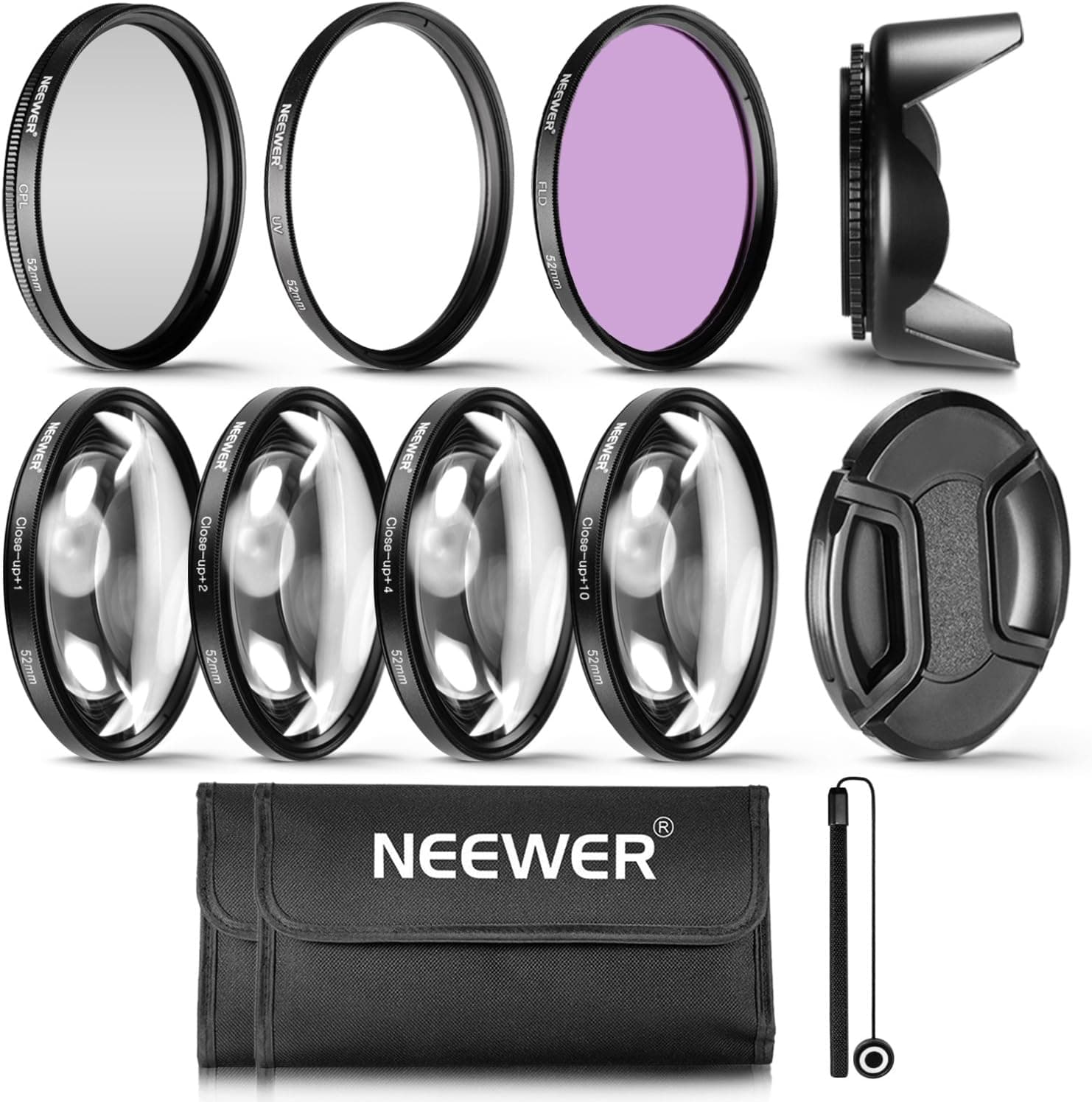 Neewer 52MM Professional UV CPL FLD Lens Filter and Close-up (+1, 2, 4, 10) Accessory Kit for Lenses with a 52mm Filter Size
