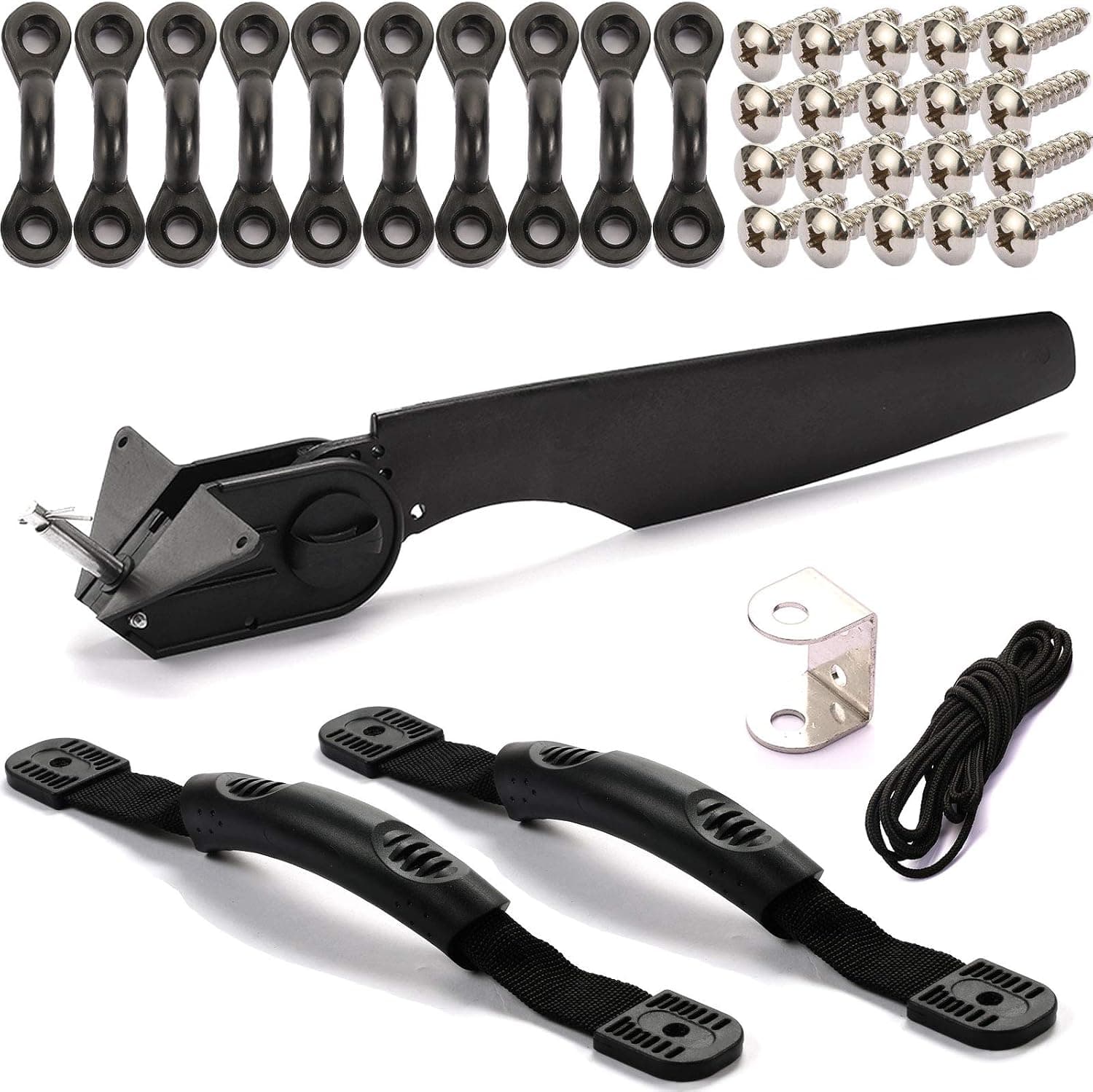 HOOMBOOM Kayak Rudder Kit - 2Pcs Kayak Canoe Carry Handles with 10PCS Kayak Pad Eye with 20 Screws - Fishing Watercraft Canoe Boat Rudder Replacement Parts Foot Control Steering System