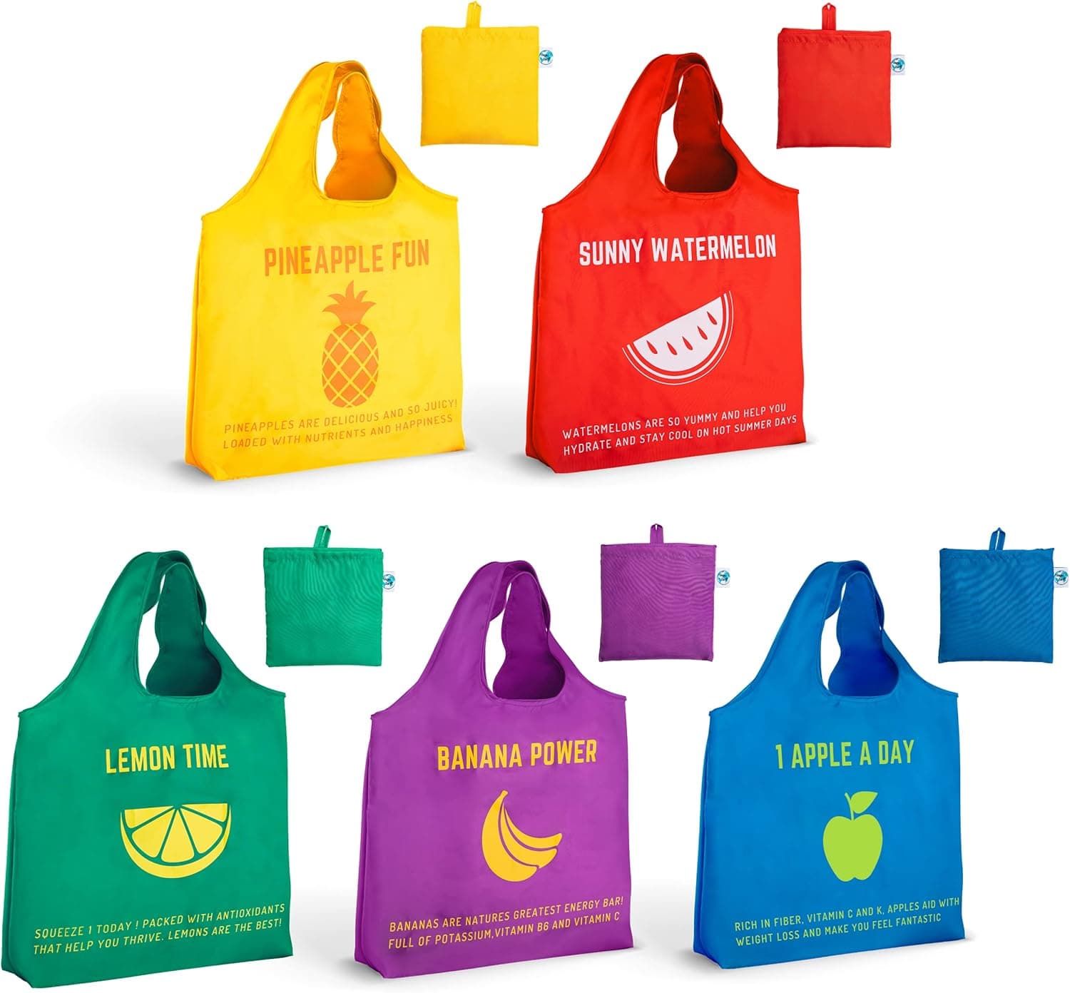 Reusable Shopping Bags | Made from Recycled Plastic. Washable, Waterproof, Heavy Duty, Lightweight, Extra Large, 65LBS. Pack of 5 Foldable Into Pouch. XL Reusable Grocery Bags, Eco-Friendly Gift
