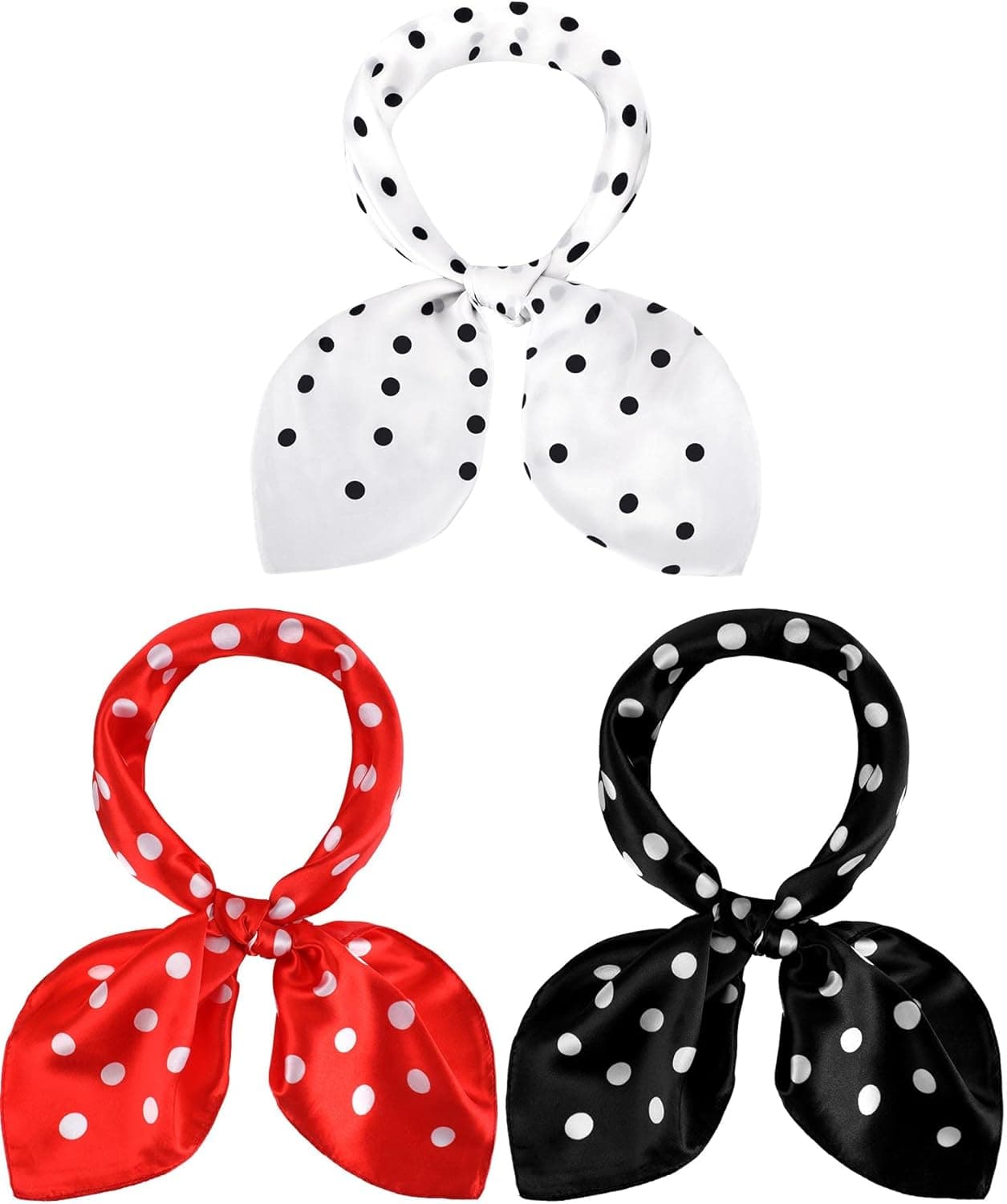 3 Pcs Polka Dot Scarf Vintage Women Chiffon Scarf Retro Square Neck Head Scarf Hair Scarf Purse Scarf 1950s Neckerchief
