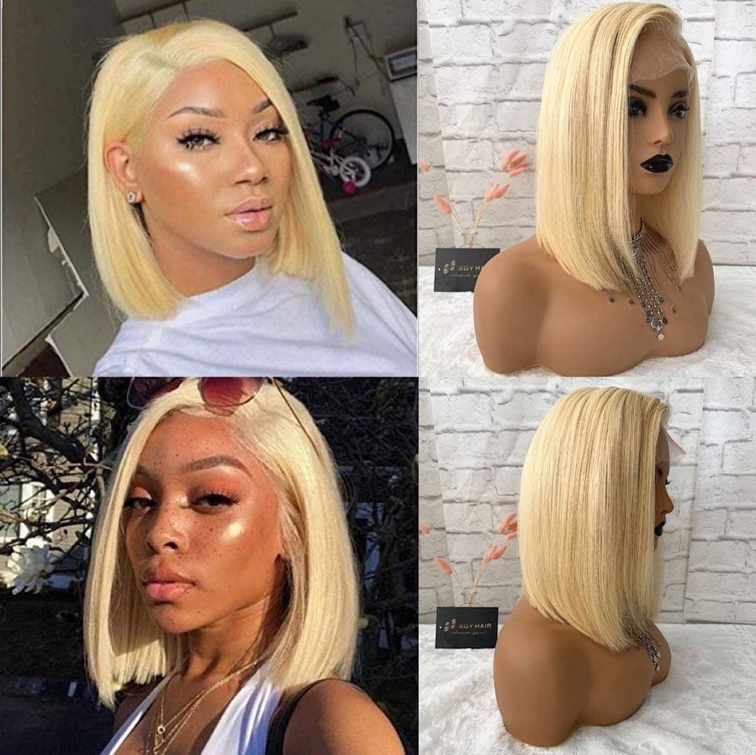613 Blonde Lace Front Wigs 100% Human Hair Wigs BOB for Summer Brazilian Virgin Hair with Baby Hair Pre-plucked 150% Density (10inch, 613#)