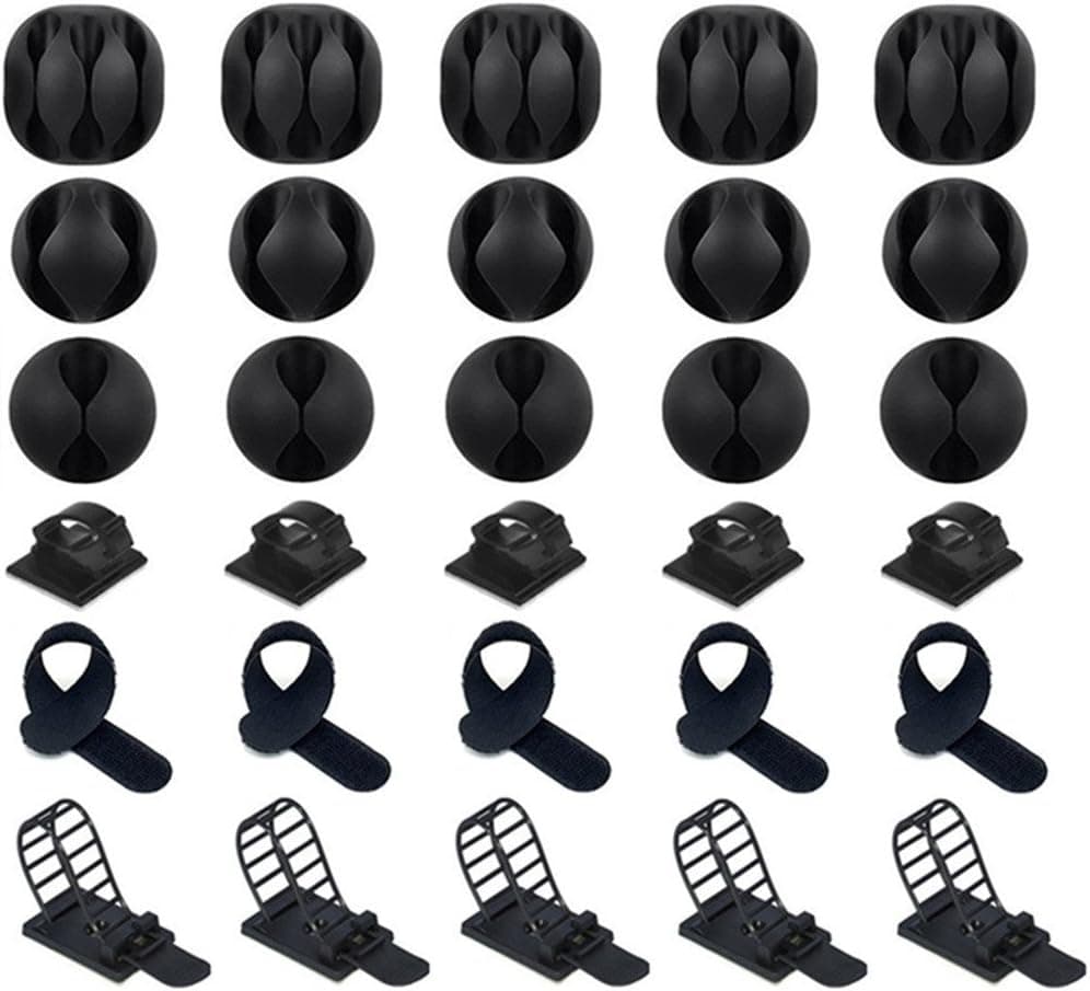 Cable Clips, 30 Pcs Cable Organizer Including 25pcs Adhesive Cord Holders and 5pcs Cable Ties for Cable, Charging & Mouse Cord, Cable Management System