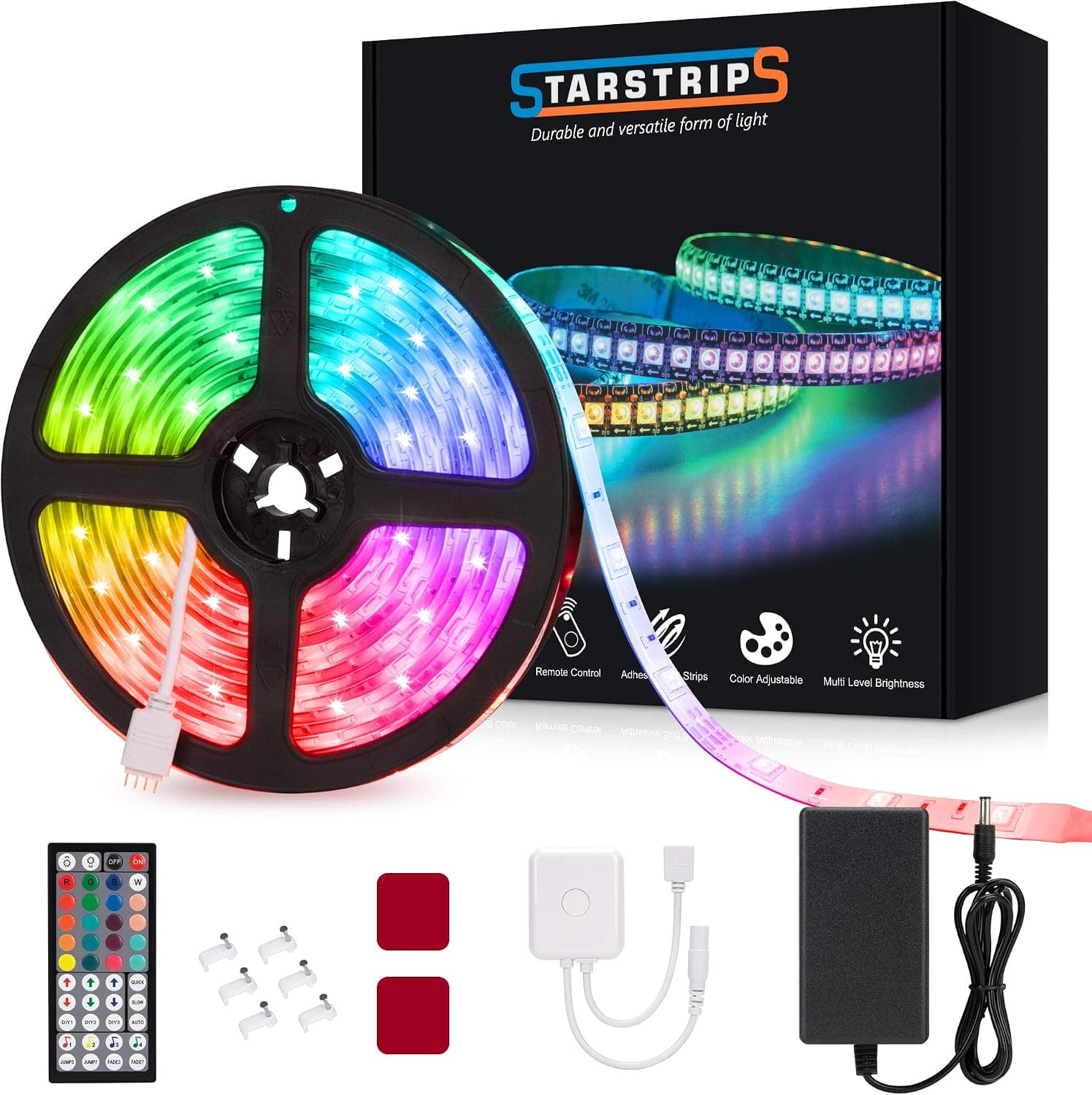 Starstrips LED Strip Lights 16.4ft Music Sync 44 Keys Sensitive IR Remote with Strong Acrylic Adhesive 5050 RGB LED Lights Strip Color Changing Waterproof Rope Lights for Bedroom Kitchen (ST001A)