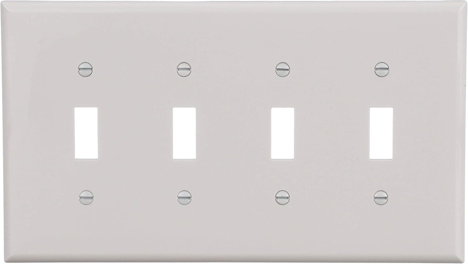 Eaton PJS4W Polycarbonate 4-Gang Screwless Toggle Switch Mid Size Wall Plate, White