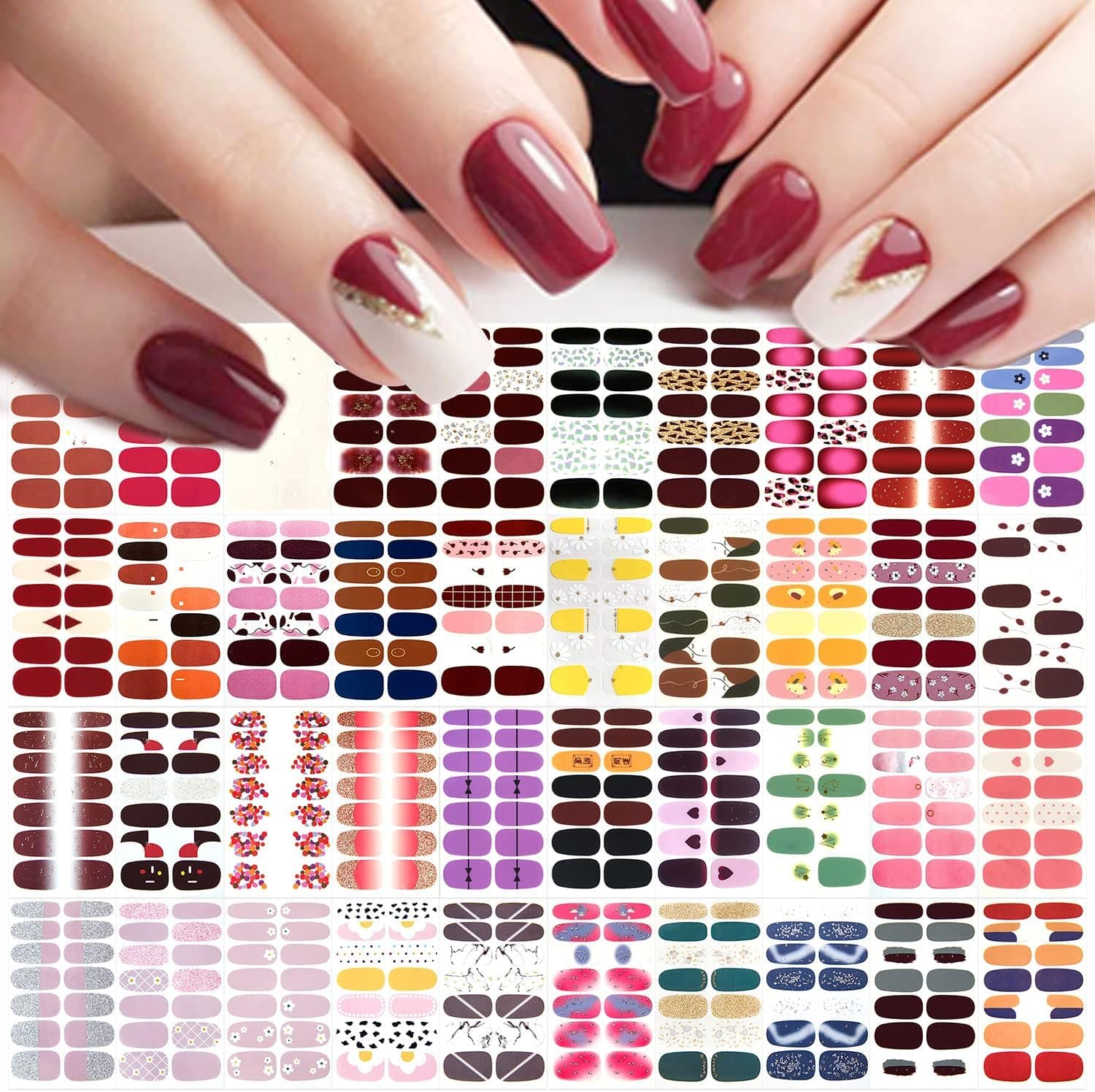 SILPECWEE 40 Sheets Nail Polish Stickers Solid Color Nail Wraps for Women Gel Nail Strips Stick on Nail Polish Strips Self Adhesive Fingernails Manicure Sticker Nail Art Design with 1pc Nail File