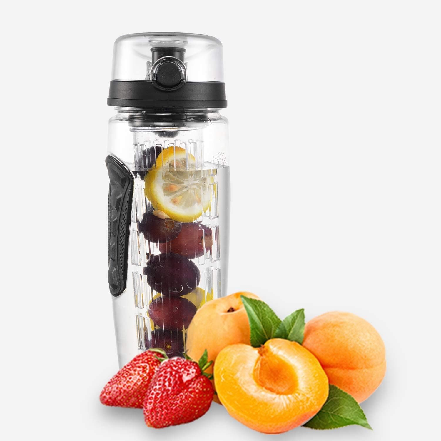 Leisurelife Fruit Infuser Water Bottle 32 oz With Infusion Rod-Healthy Hydration BPA Free，Flip Lid，Leak Proof Sports Bottles Black