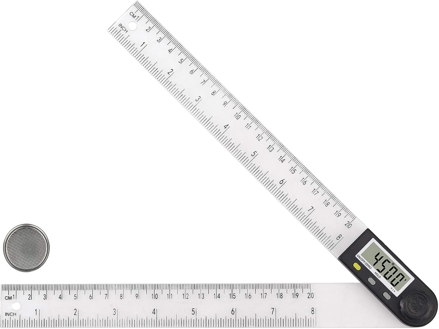 Digital Angle Finder Ruler, Kamtop 7inch/200mm Digital Protractor Angle Ruler 2-in-1 Angle Measurement Tool with Large LCD Display and Zeroing, Locking, Reverse Functions （Include Battery）
