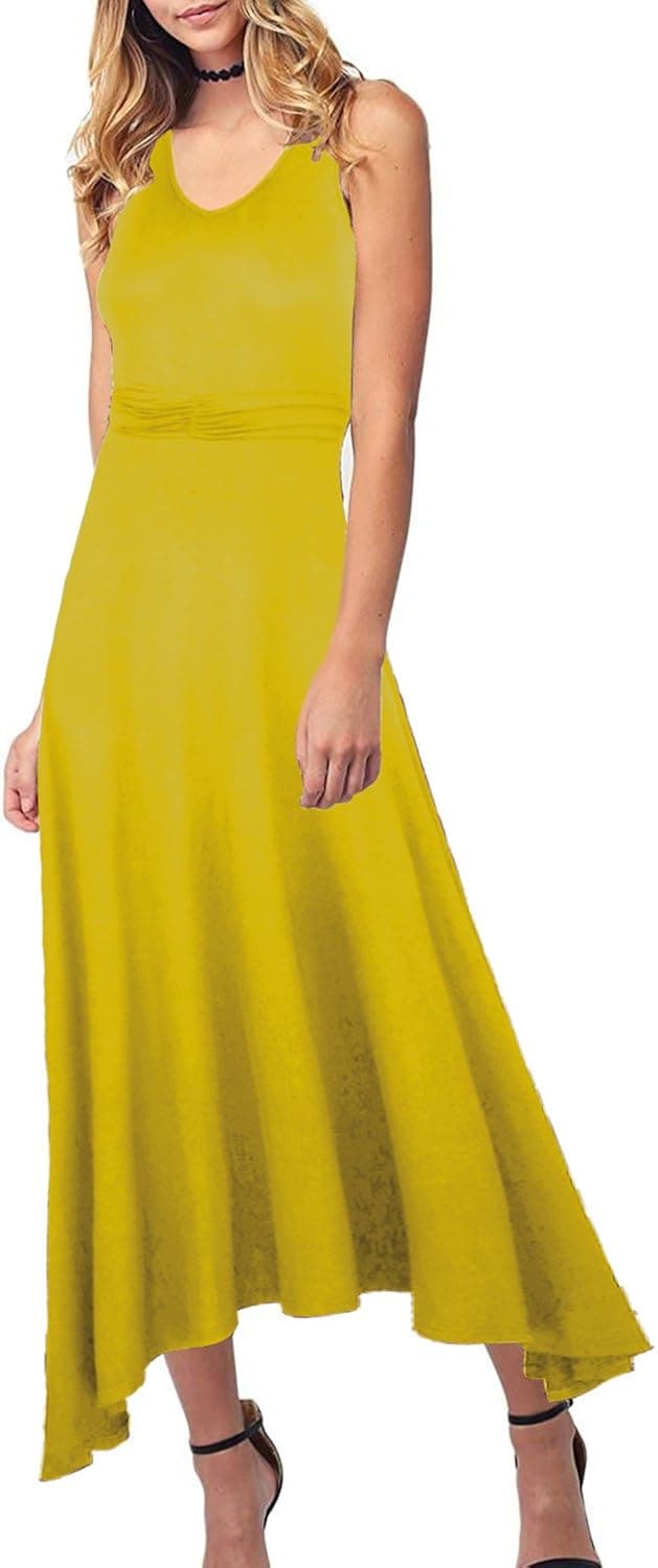 OUGES Women's V Neck Sleeveless Casual Long Maxi Dresses