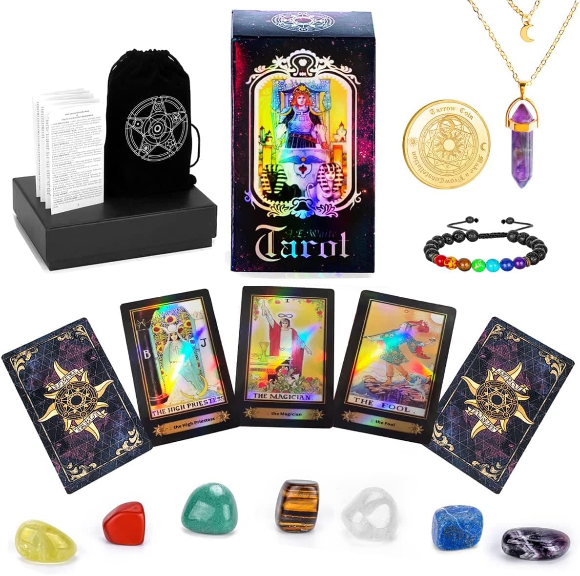 Roxiuc Tarot Cards Set Deck with Guidebook-Tarot Cards Fortune Telling Toy with Crystal-Pendulum-for Beginners&Expert Readers （King）