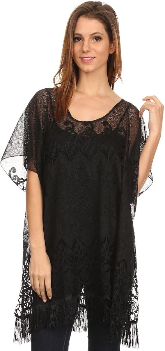 LL- Womens Chiffon Caftan Poncho Tunic Cover Up Top Summer Spring Many Styles