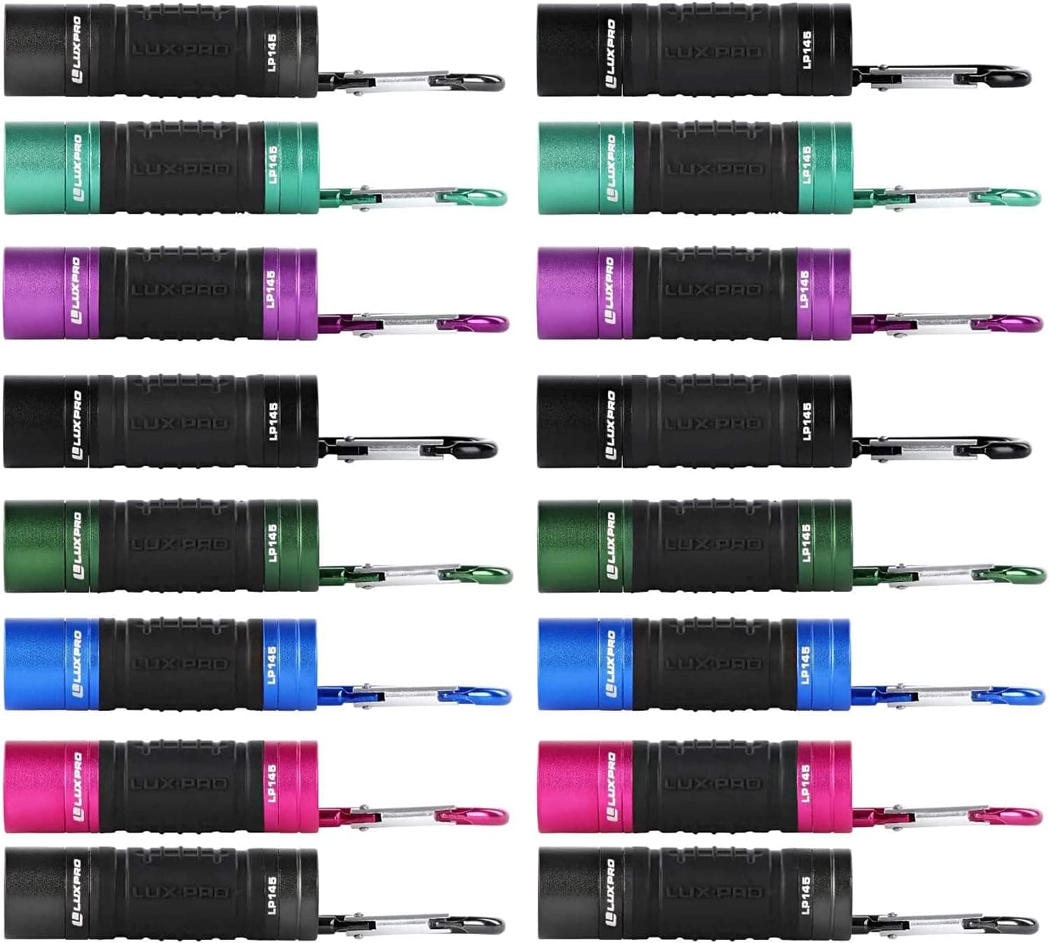 LUXPRO LP145 Focusing LED Keychain Flashlight with Matching Carabiner Clip (16 Pack)