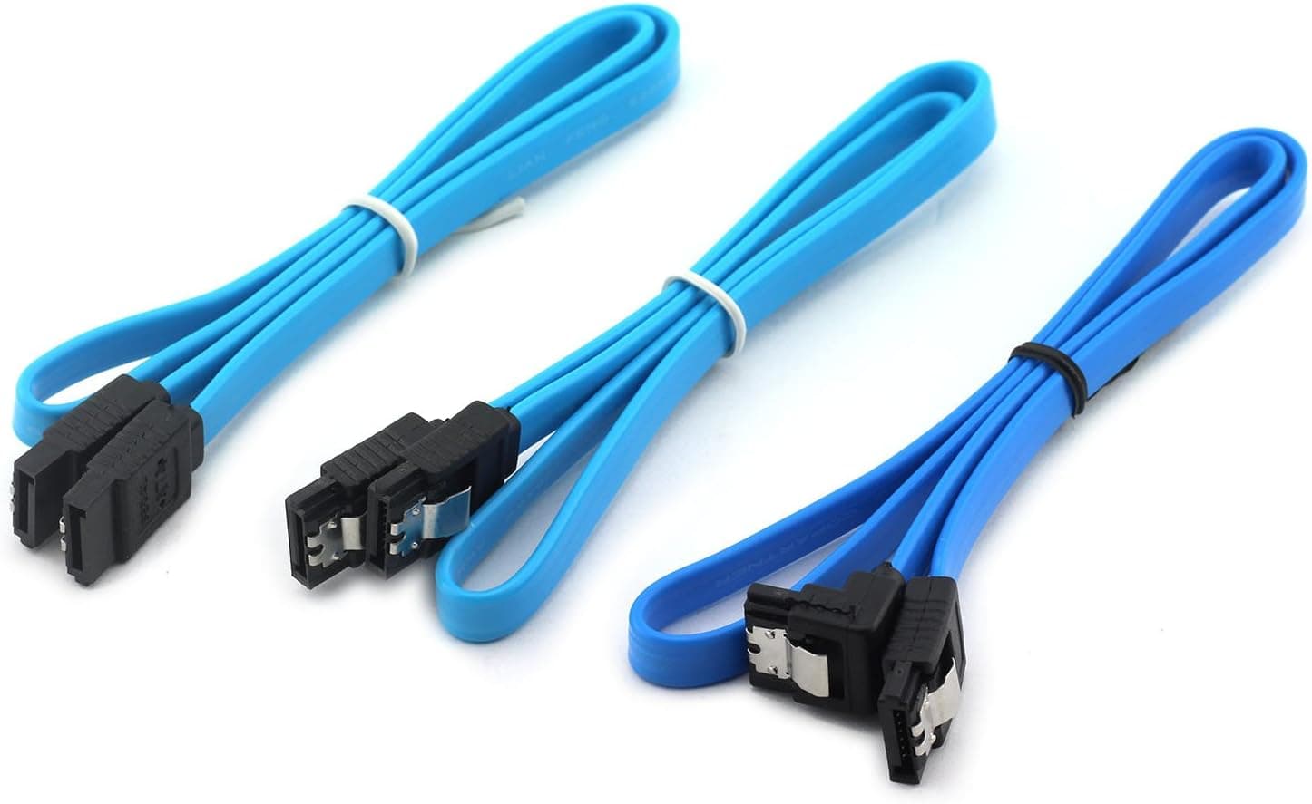 ZRM&E 3-Pack Blue SATA 3.0 Cable with Locking Latch High Speed SATA III Flat Data Cord for Hard Drive HDD SSD (1 x Straight to Right Angle + 2 x Straight to Straight)