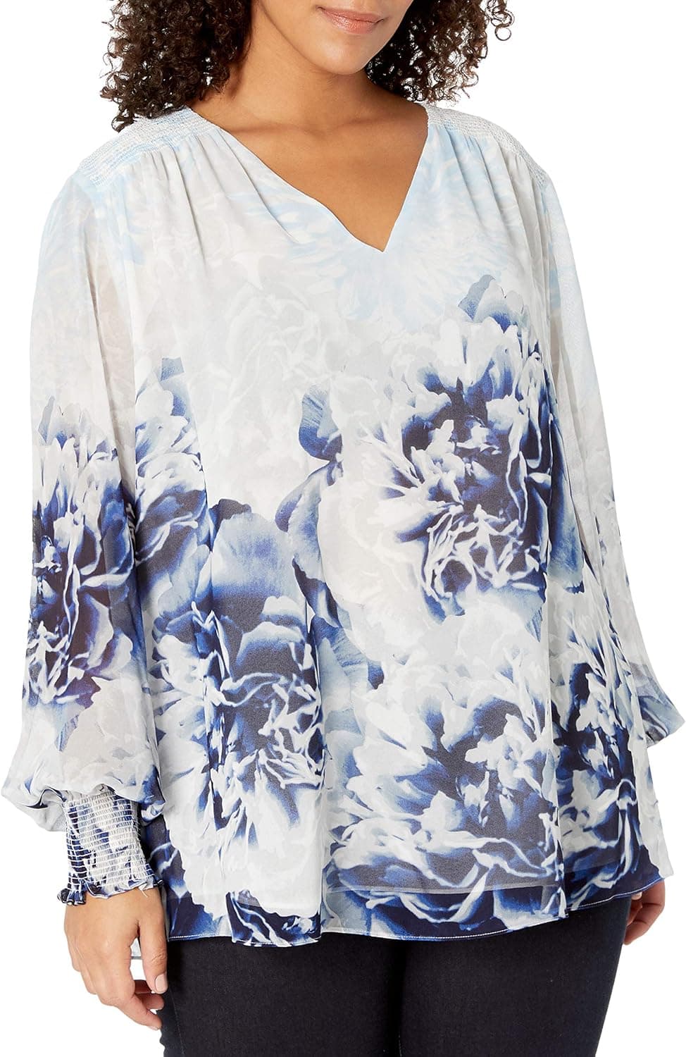 Calvin Klein Women's Plus Size Printed V-Neck Peasant Top