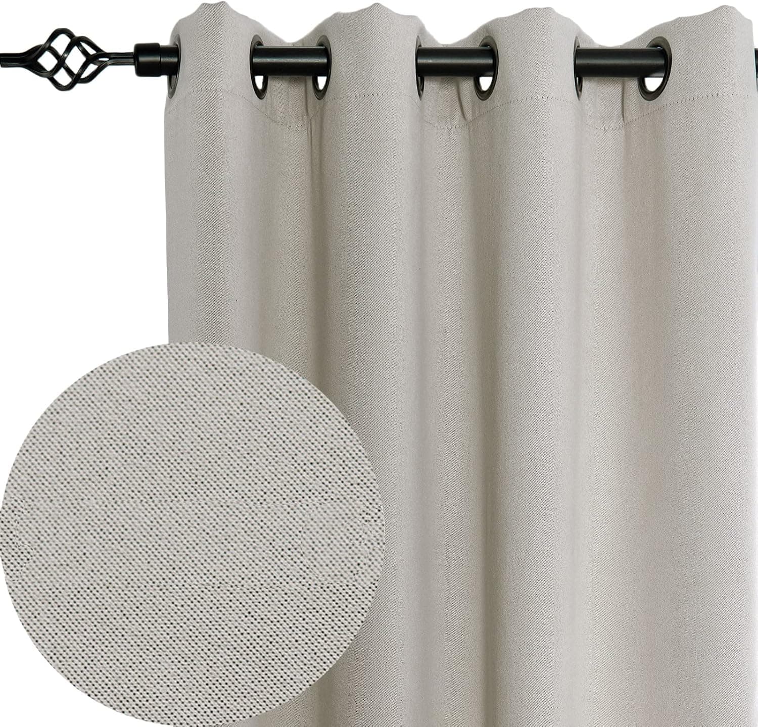 Double Sided Linen Textured Blackout Curtains Burlap Farmhouse Black Out Sound Proof Room Divider for Living Room Thermal Insulated Light Block Curtain with Grommet 84 Inches Long 2 Panels, Beige