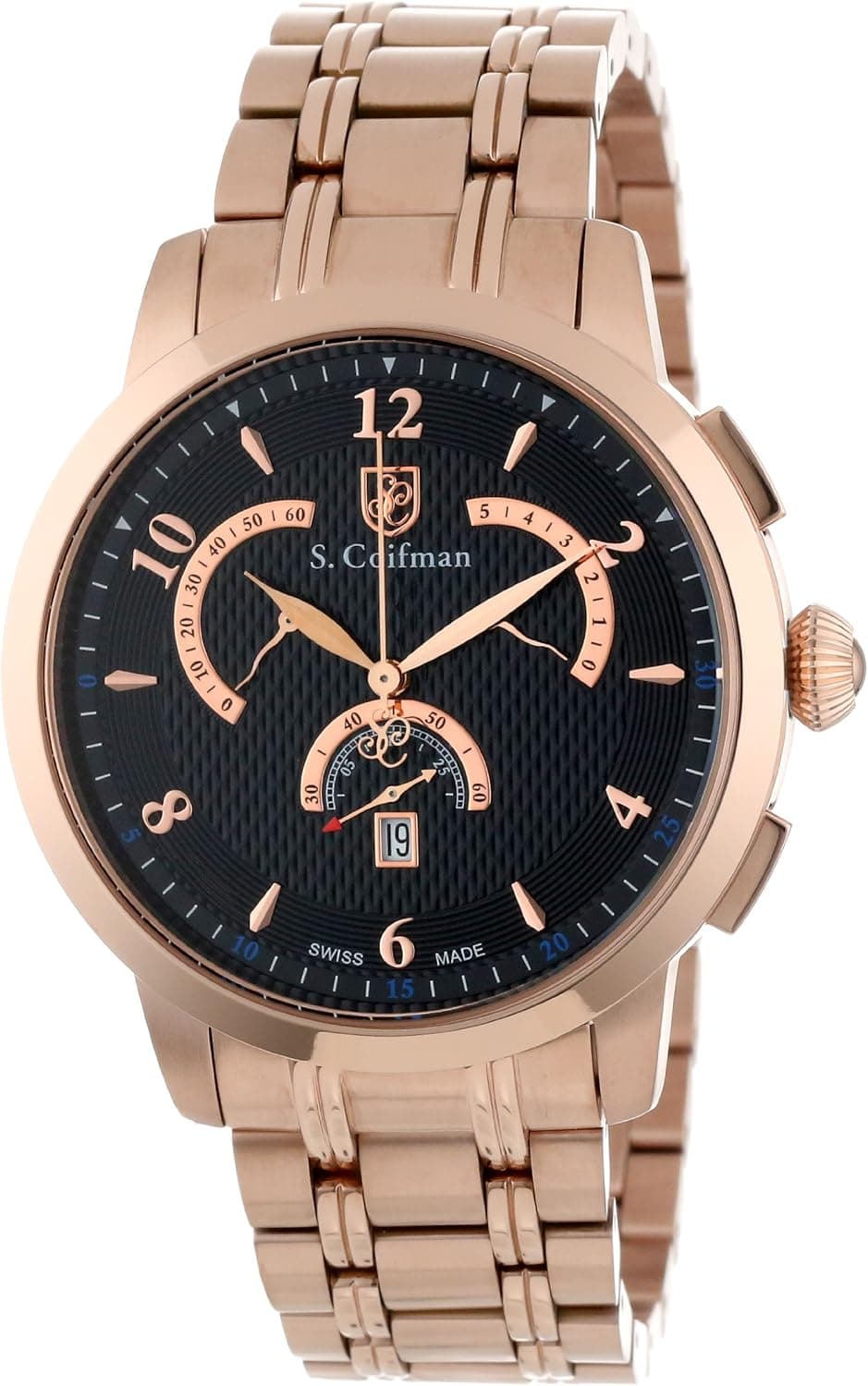 S. Coifman Men's SC0240 Chronograph Black Textured Dial 18k Rose Gold Ion-Plated Stainless Steel Watch