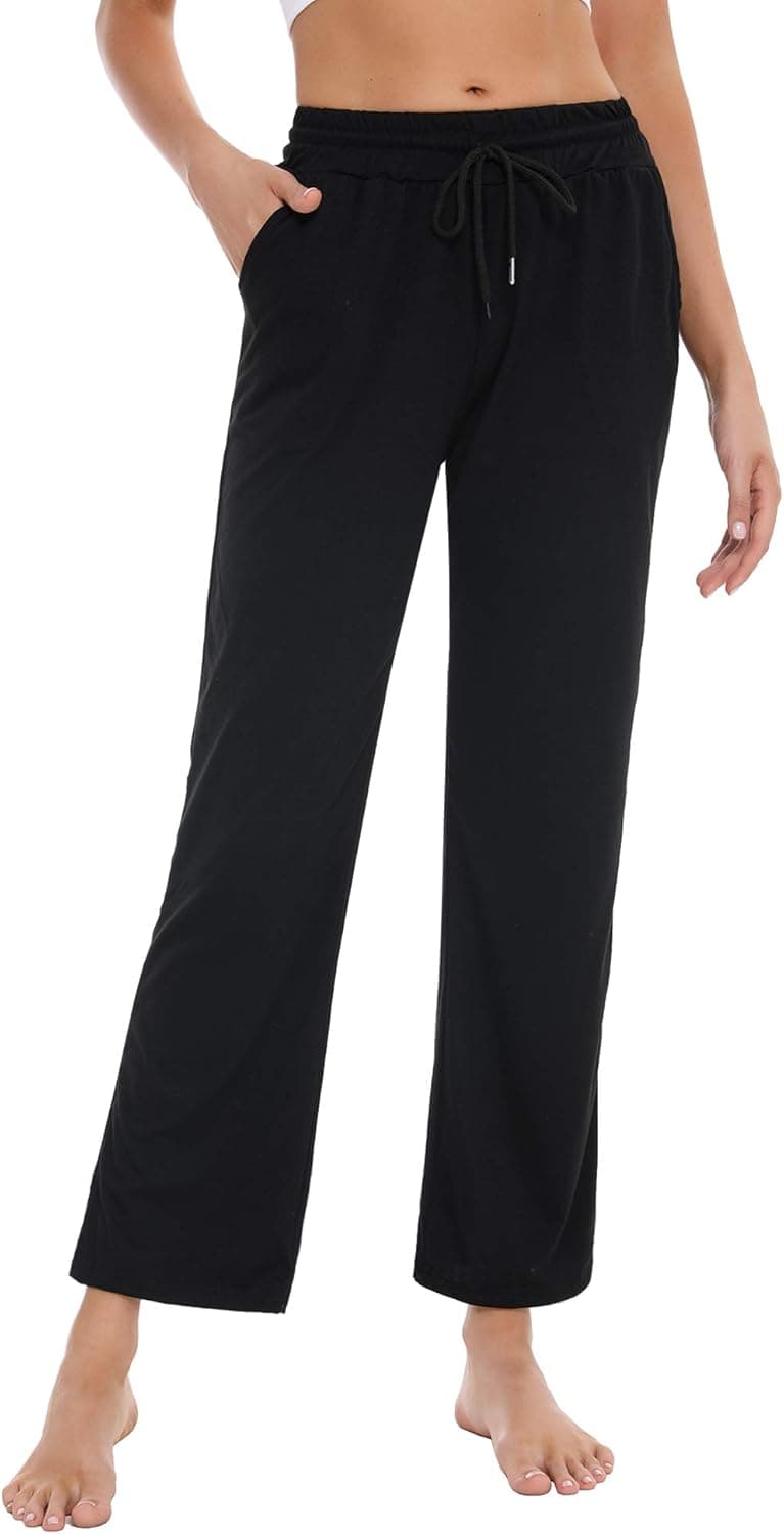 Sykooria Womens Wide Leg Yoga Pants with Pockets Drawstring Loose Straight Lounge Pants Running Workout Sweatpants
