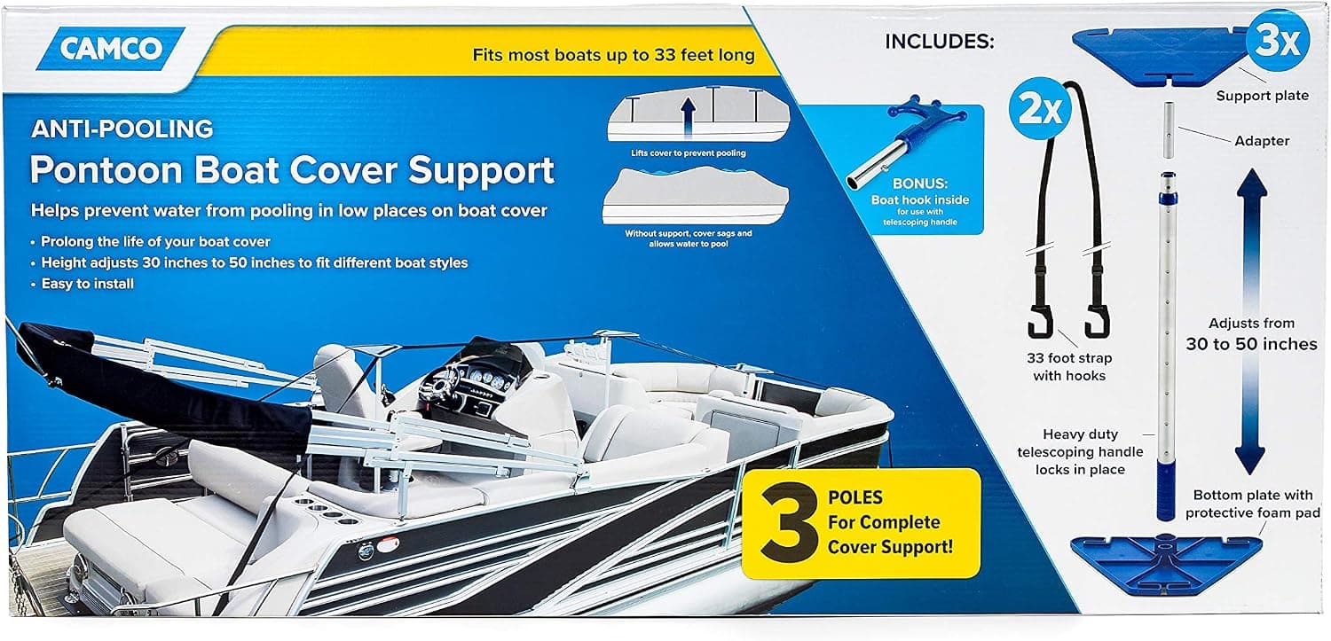 Camco Telescoping Pontoon Boat Cover Support - Elevates Your Boat Cover to Prevent Pooling Rain Water| Adjusts from 30-50 "| Fits Most Boats Up to 33' Long - (41971)