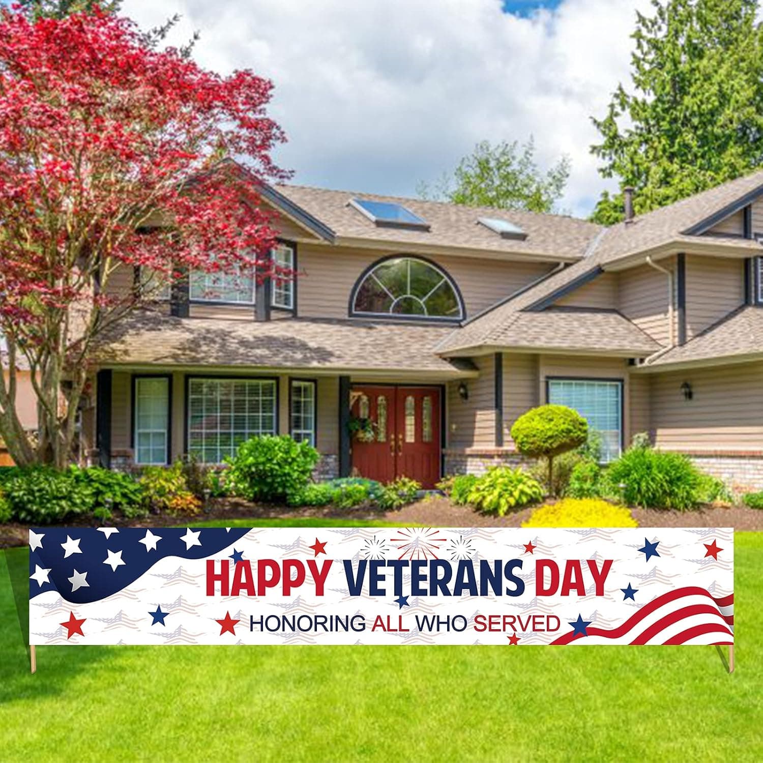 Happy Veterans Day Banner, Thank You Veterans Day Sign for Yard, America Patriotic Army Military Veterans Day Thank You for Your Service Decorations Outdoor Indoor 9.84 x 1.64 Feet