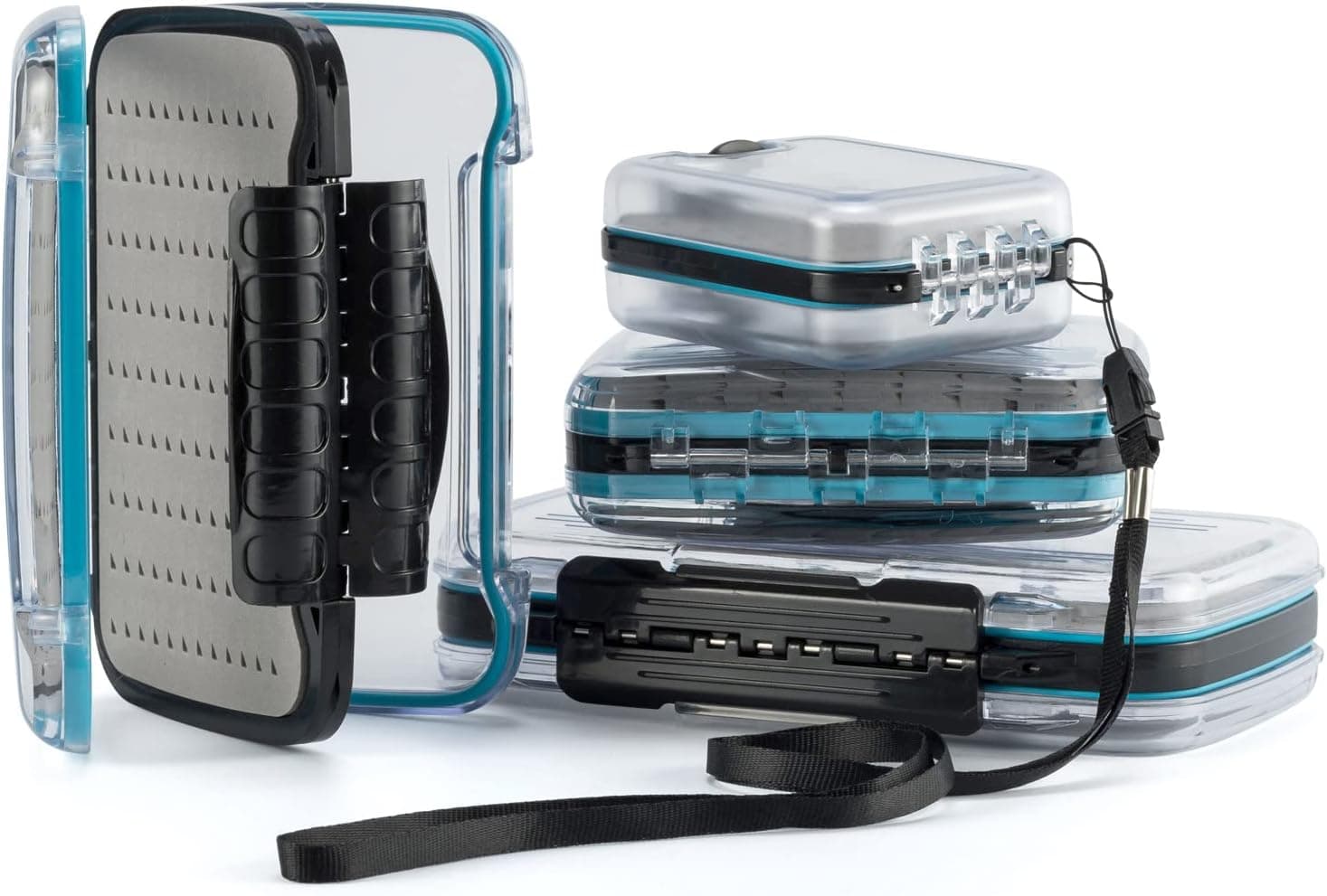 Dr.Fish 2pcs Fly Fishing Tackle Box with Lanyard Flies Case Lightweight Waterproof ABS Plastic Double Sided Transparent Lid Holds up to 90 Flies XS Size