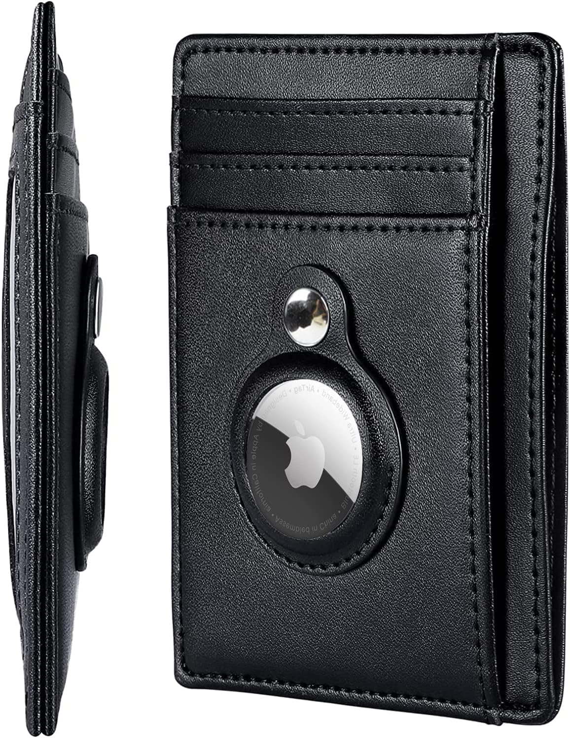 Markh Sports Slim AirTag Wallet for Men & Women Markh Front Pocket Minimalist AirTag Wallet with Airtag Holder Leather Smart Credit Card Case Holder Wallet for Air Tag (Black)