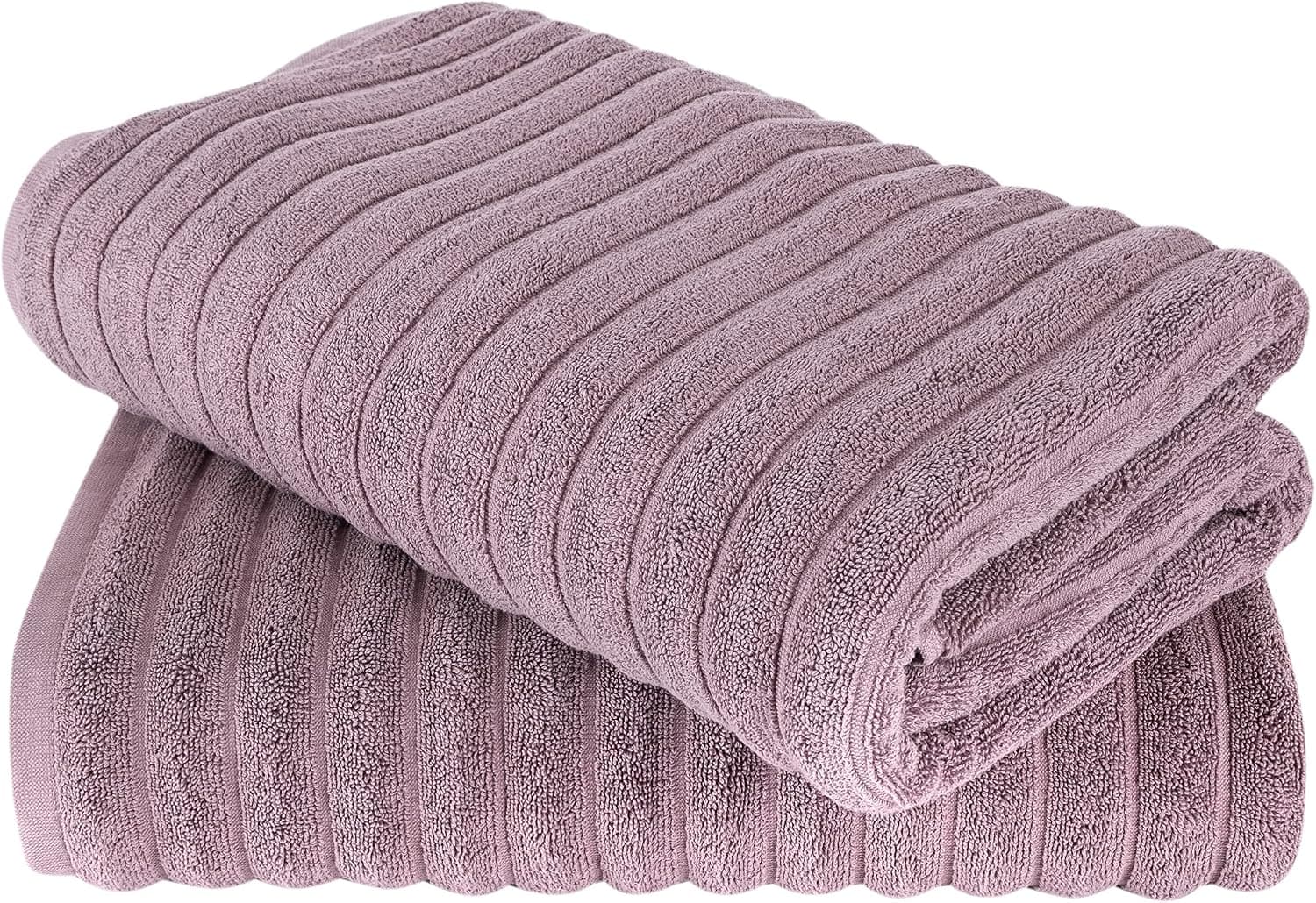 Classic Turkish Towels - Extra Large Premium Cotton Bath Sheet Set - Thick and Absorbent, Ribbed 2-Piece Luxury Bathroom Towels, 40x65 inches, 100% Turkish Cotton (Mauve)