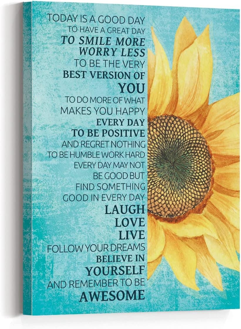 Today is a Good Day Motivational Quotes Sunflower Canvas Wall Art,Positive Inspirational Quote Rustic Canvas Framed Wall Artwork Ready to Hang for Home Office Bedroom Office Wall Decor，12" x 15"
