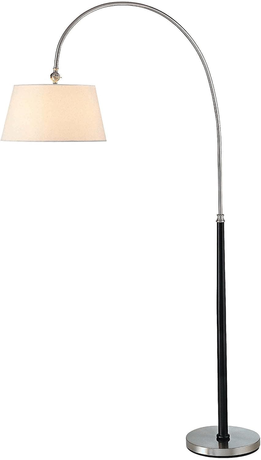 Lite Source LS-80382PS/WHT Fola Arch Lamp, Polished Steel and Walnut with White Fabric Shade
