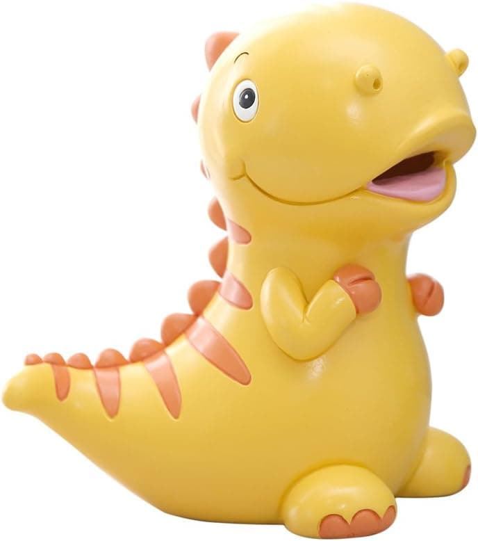 WAIT FLY 7.5 x 7.5 Inches Lovely Yellow Dinosaur Shaped Large Size Resin Piggy Bank Coin Bank Money Bank Best Christmas Birthday Gifts for Kids Boys Girls Home Decoration
