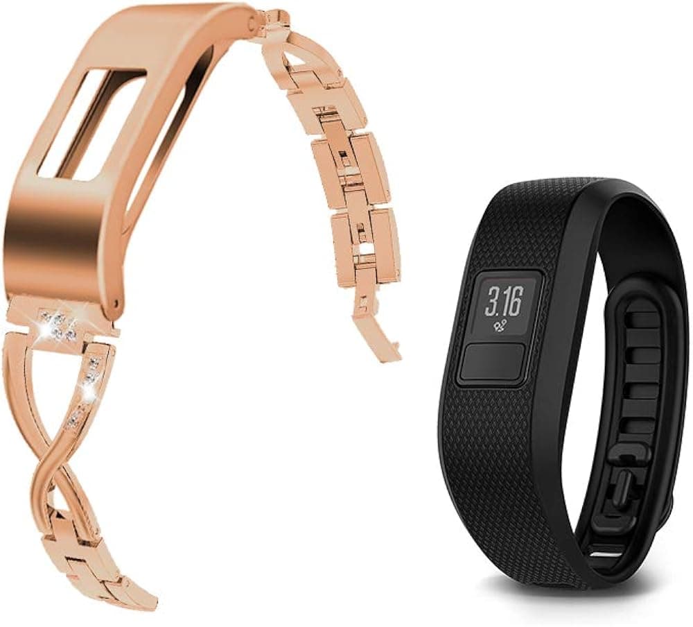 C2D JOY Stylish Steel Strap Compatible with Garmin vivofit 3 Activity Tracker Bands Replacement Accessory with Metal Case for Women