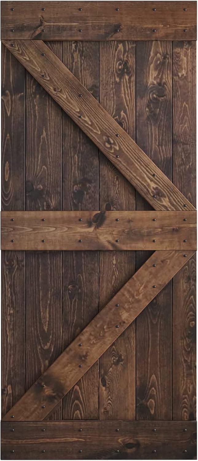 Coast Sequoia 24in/30in/36in/38in/42inX84in K Series DIY Solid Interior Knotty Wood Painted Barn Door Without Hardware Kit (Kona Coffee, 36 in x 84 in)