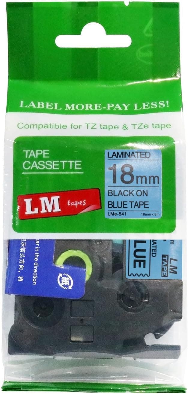 1/Pack LM Tapes - LMe541 Premium 3/4" Black Print on Blue Label Compatible with Brother TZe-541 P-Touch Tape Includes Tape Color/Size Guide. Replaces TZ541 18mm 0.7 Laminated