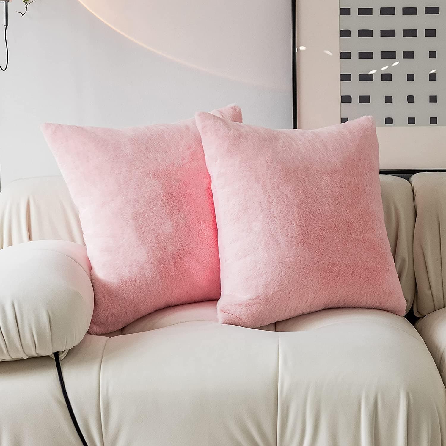 Demetex 26x26 Pillow Cover Rose Pink Pillow Covers Valentines Decorative Fur Fluffy Euro Sham Covers for Couch Sofa Living Room, 26 x 26 inch, Pink