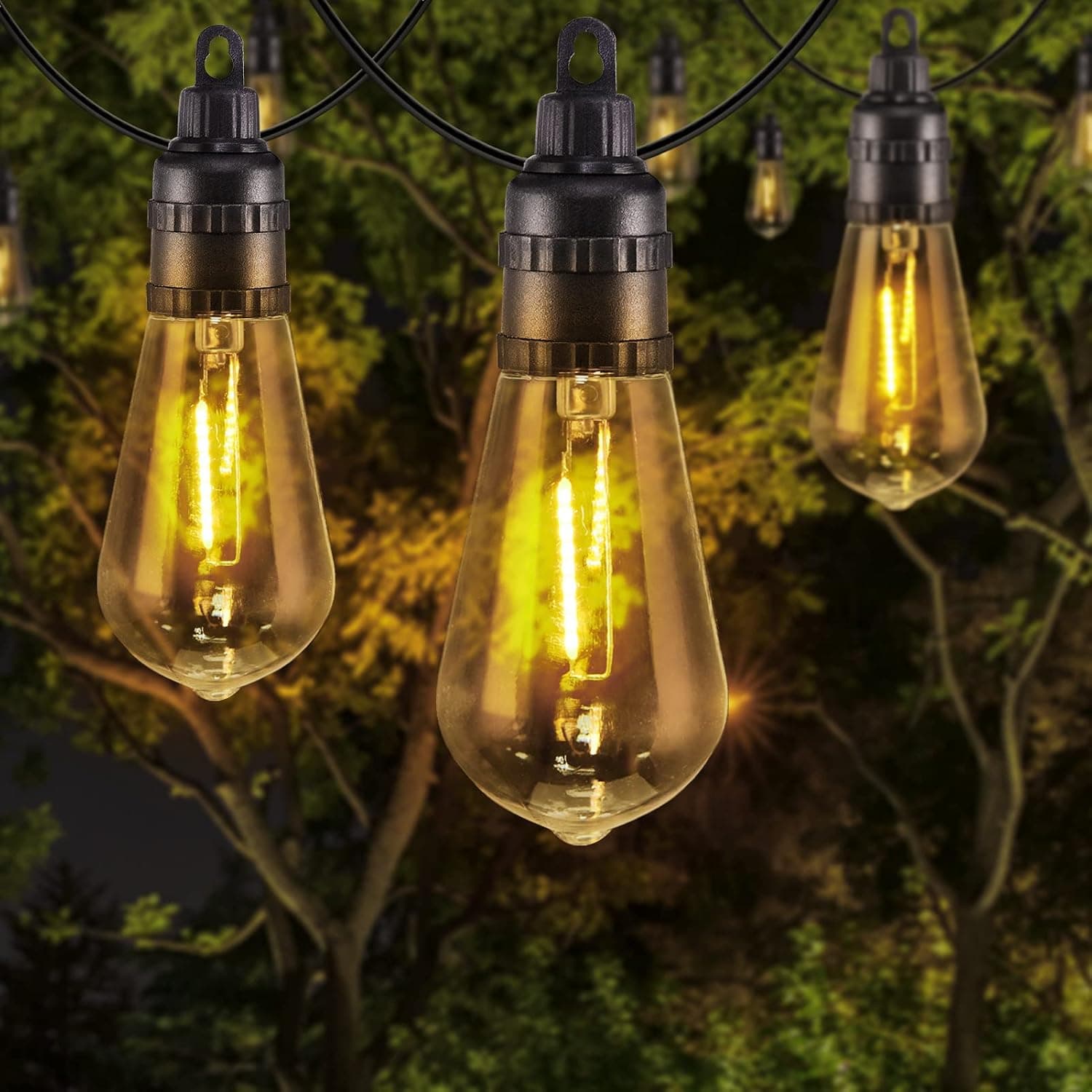 Outdoor String Lights 54Ft Lights with 15 Edison Plastic Bulbs, String Light Plug In, Waterproof Hanging Lights for Patio, Gardens, Restaurants, Balcony, Weddings, Parties and Backyard Decor