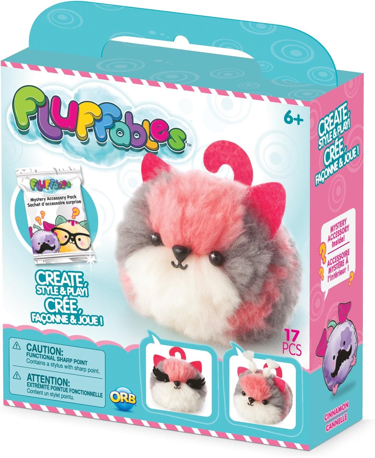 ORB The Factory Fluffables Cinnamon Arts & Crafts, Grey/Pink/White, 5.75" x 2" x 6"