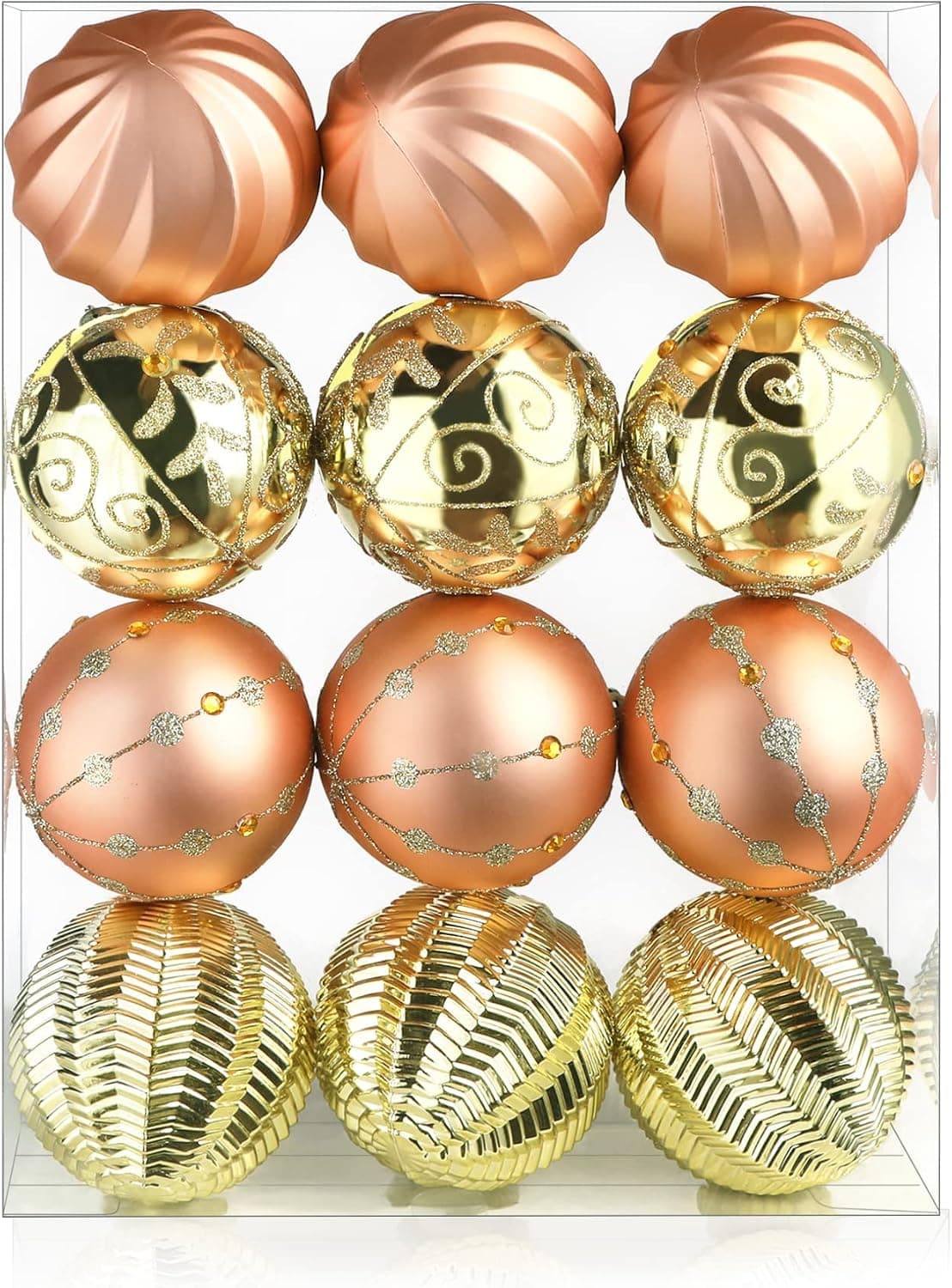 SHareconn 12ct 3.15 Inch Christmas Tree Balls Ornaments Set, Colored Shatterproof Plastic Decorative Baubles for Xmas Tree Decor Holiday Party Wedding Decoration (Rose & Gold, 80mm)