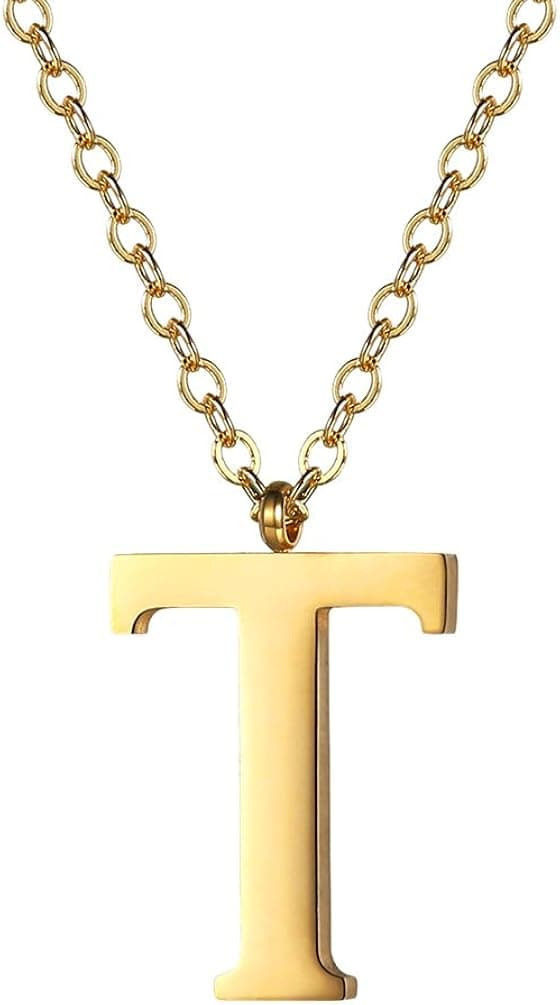 PROSTEEL Trendy Initial Name Personalized Necklace(20"), Cute Padlock Design Letter Necklace(18"), Stylish Layered Necklace, Silver/Gold/Black Tone, Come Gift Box