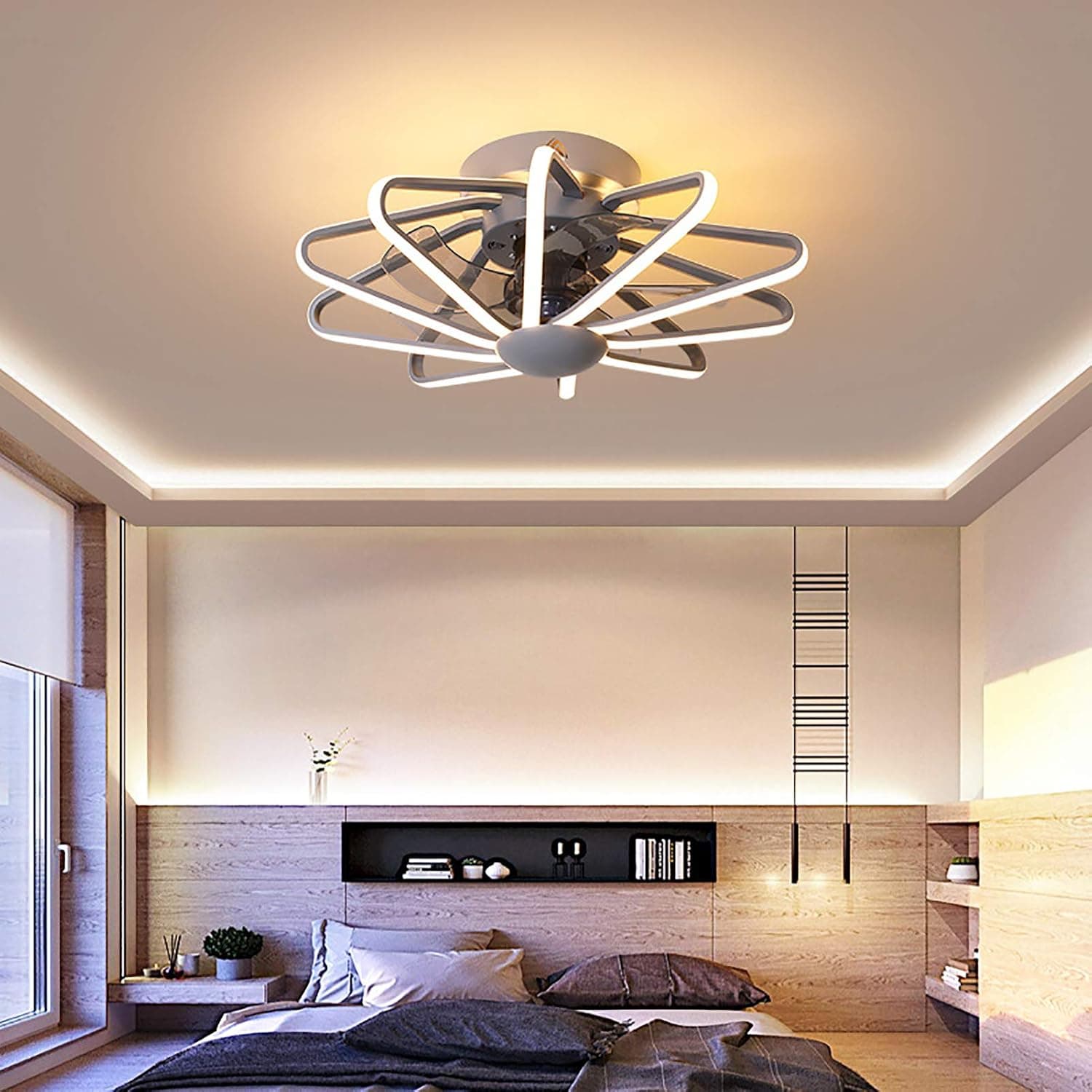 Flush Mount Ceiling Fan with Light, Remote Control with 3-Speed Wind and 3-Color Lighting 22″ Modern Fandelier for Low Profile Ceiling Room,Gray