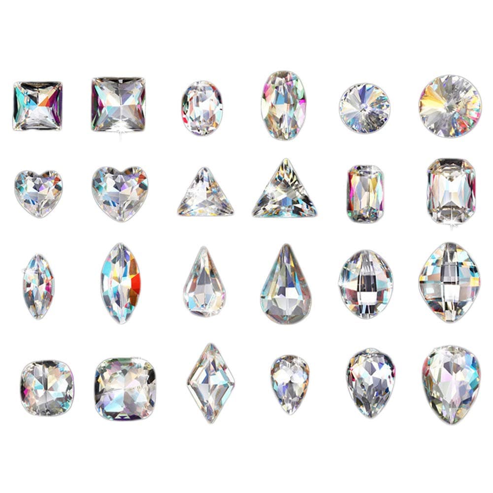 JIEPING 24Pcs Rhinestone Cone-Backed Nail Art Decoration Glitter Charming Shiny Faux Gem 3D DIY Nail Art Tips (24Pcs Clear)