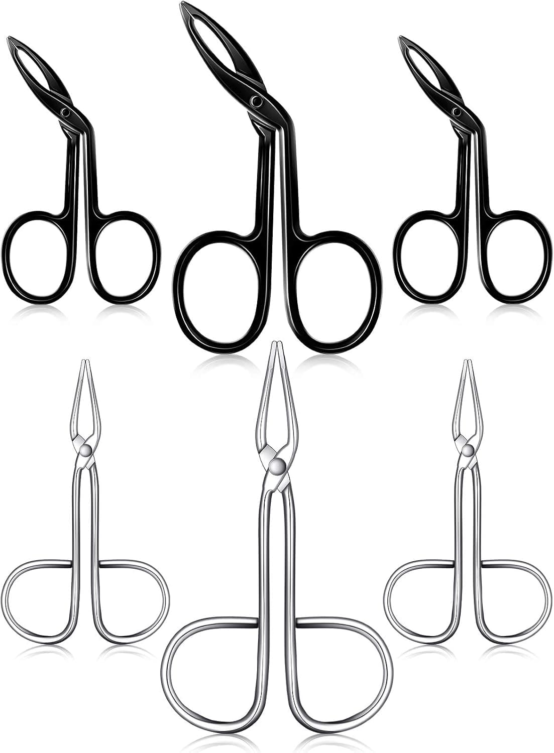 6 Pieces Scissors Shaped Eyebrow Tweezers Flat Tip Tweezers Hair Plucker and Slanted Tip Tweezers Stainless Steel Scissor Handle Tweezers Flat Straight Tip Tweezers Brow Hair Remover (Silver, Black)