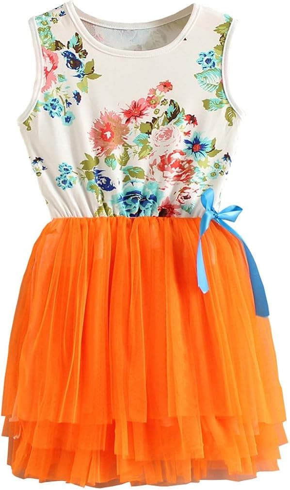 Niyage Little Girls Sleeveless Floral Princess Dress Tulle Tutu Sundress