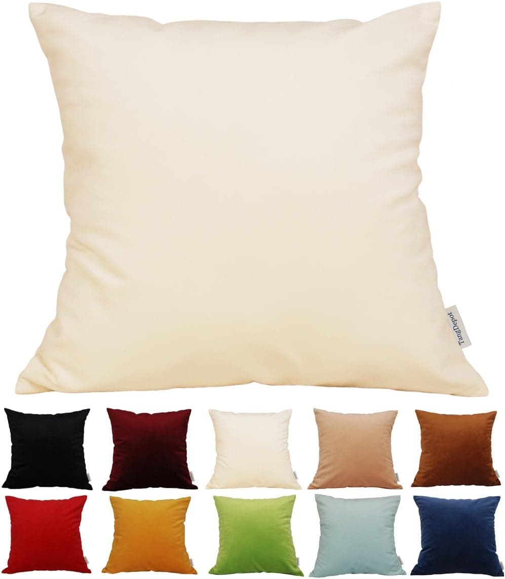 TangDepot Solid Velvet Throw Pillow Cover/Euro Sham/Cushion Sham, Super Luxury Soft Pillow Cases, Many Color & Size Options - (28"x28", Cream White)