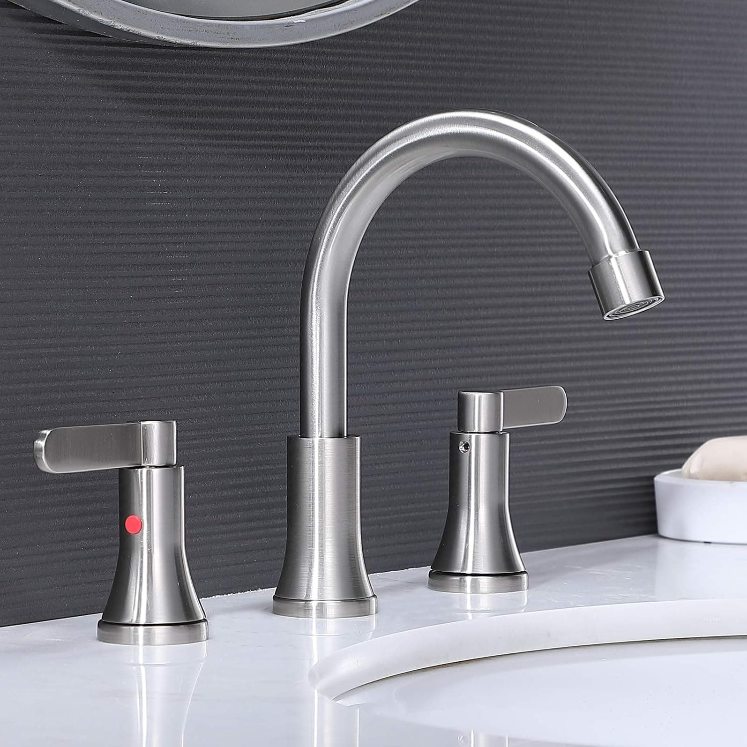 Modern Widespread Two Handle 3 Hole Bathroom Faucet Brushed Nickel,Lavatory Vanity Bath Faucets Set for Sink Basin JLT102L