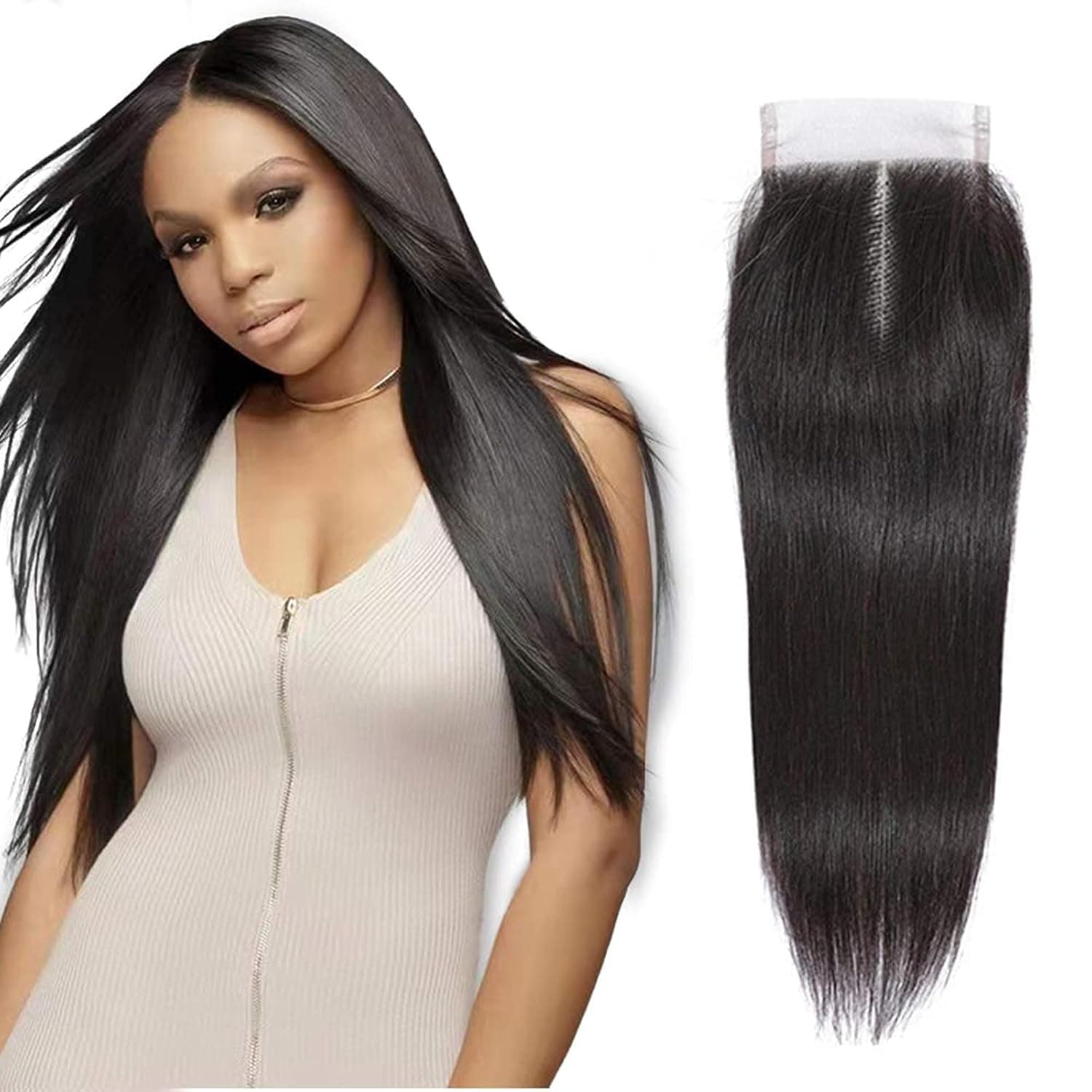 Brazilian straight 4X4 Closure Middle Part Closure Machine Made straight Closure 100% Unprocessed Human Hair Natural Black Color Virgin Human Hair (STW CLOSURE 16")