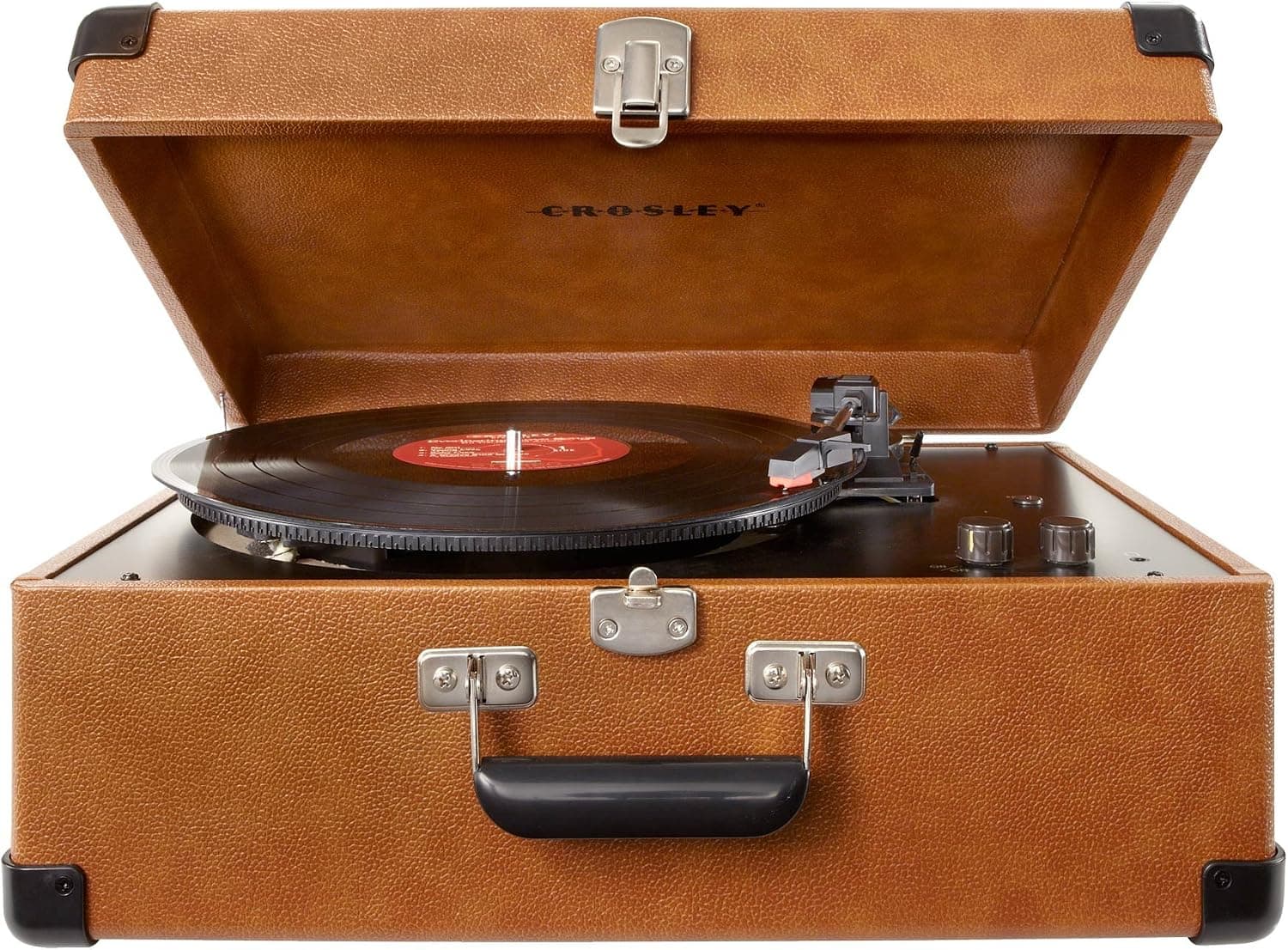 Crosley CR49-TA Traveler Turntable with Stereo Speakers and Adjustable Tone Control, Tan