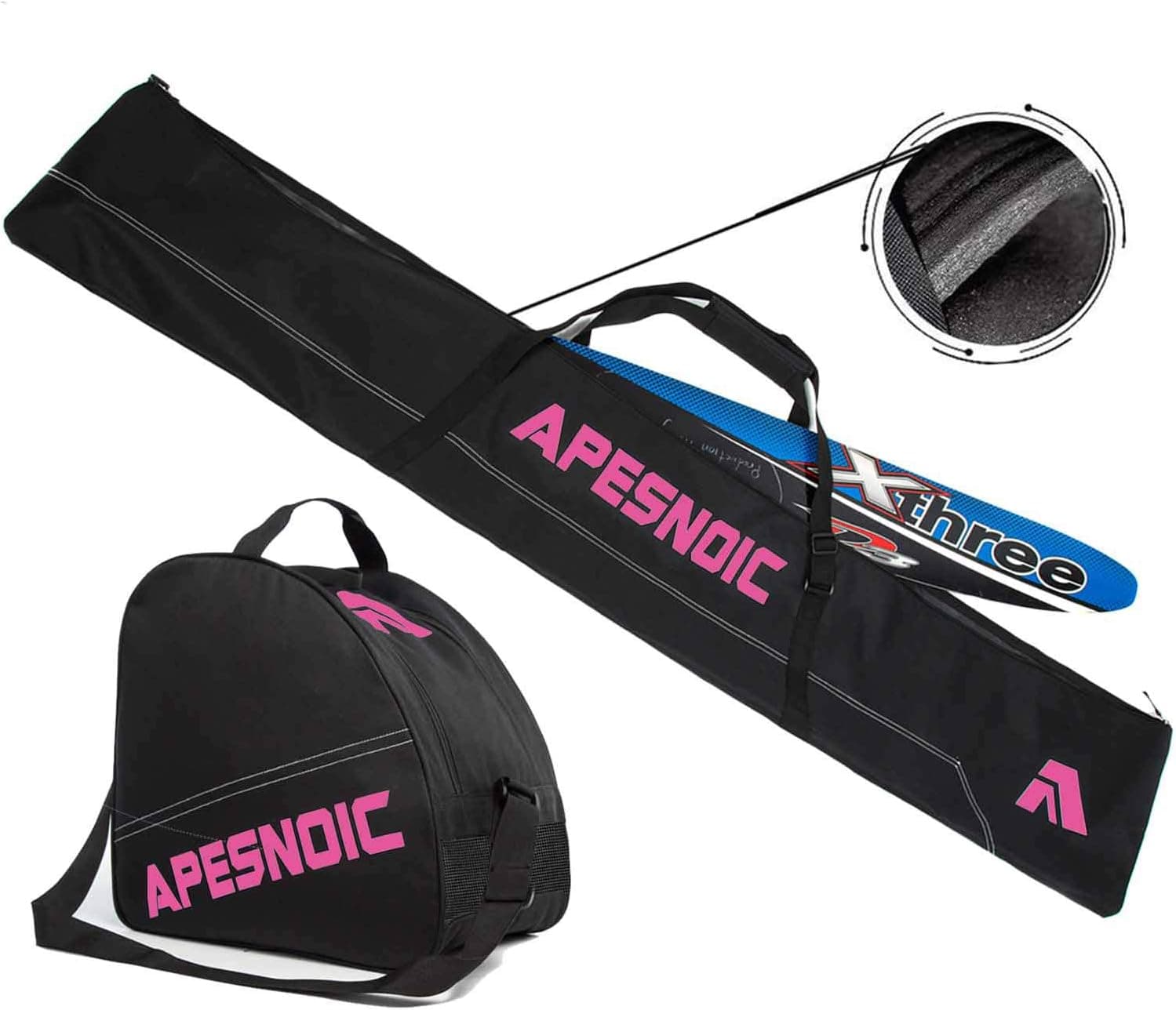 AIRTTUZ Padded Two-Piece Ski and Boot Bag Combo Water-Resistant Ski Boot Travel Bag Fit Skis Up to 200 cm & Boots Size 13 With 5mm Foam Ski Gear Bag.