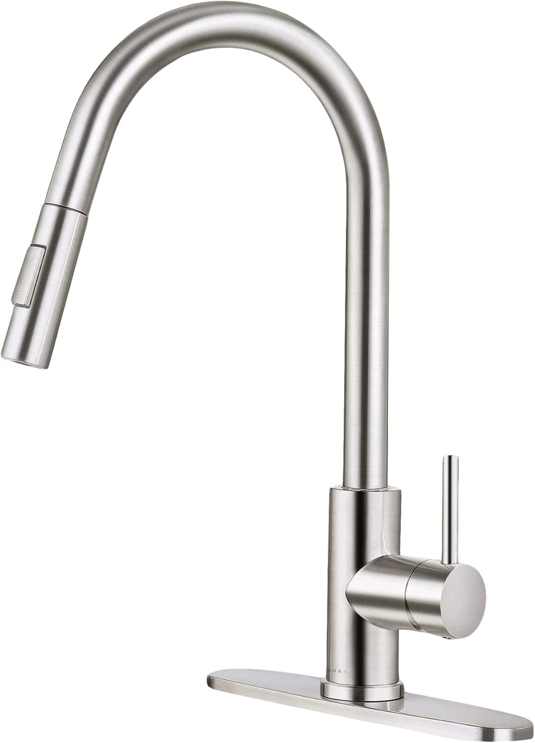 SOKA Commercial Kitchen Faucet with Pull Down Sprayer RV Touch Faucet for Kitchen Sink Singel Handle Travel Trailer Brushed Nickel Kitchen Faucet High Arc Fit for 1 & 3 Hole with Desk Plate